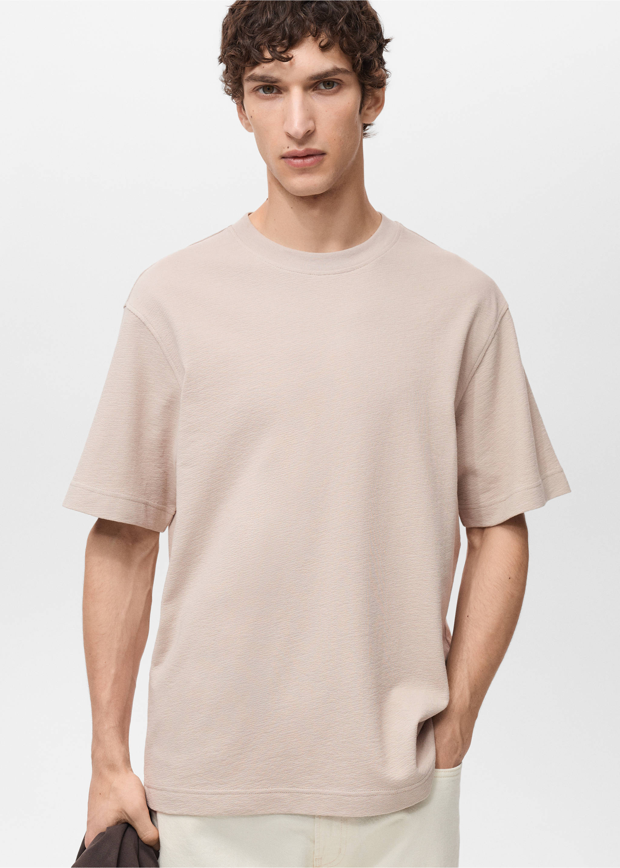 Structured relaxed-fit t-shirt - Medium plane, Beige. Ref: 87077901-00.