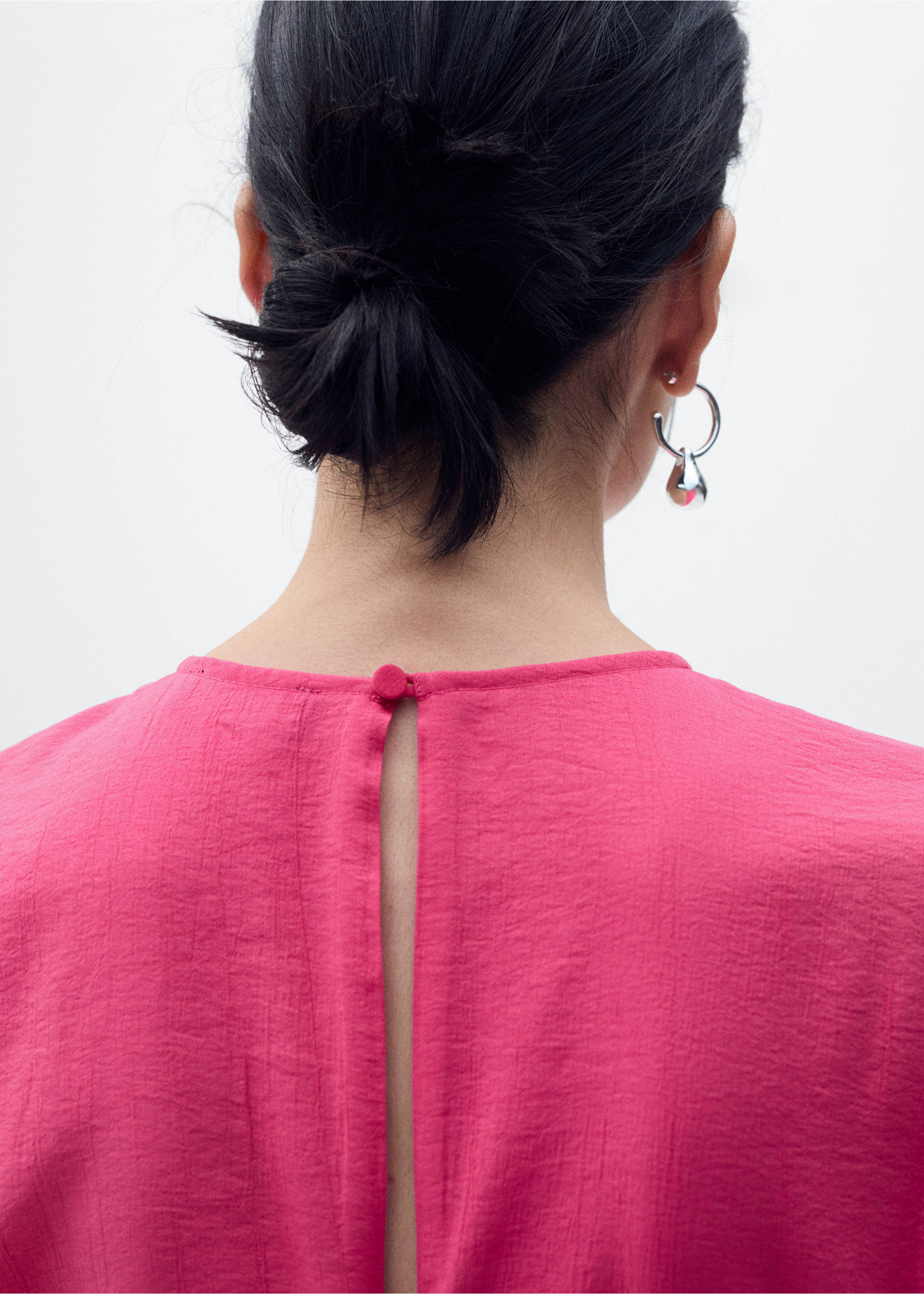 Rett jumpsuit med korte ermer og belte - Artikkeldetalj 6, Fuchsia. Ref: 87077907-00.