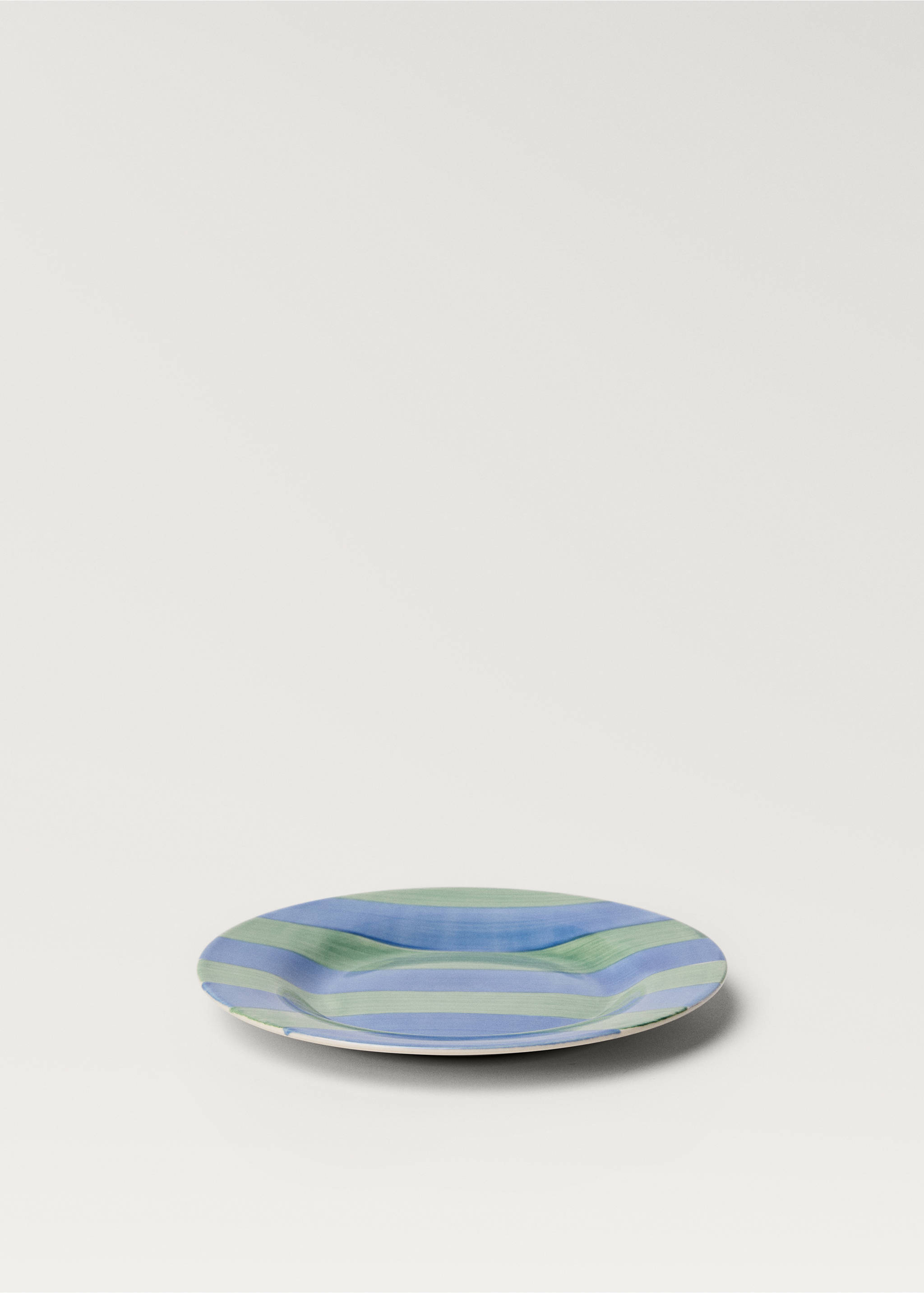 Striped stoneware dessert plate - Details of the article 1, Blue. Ref: 87077909-00.