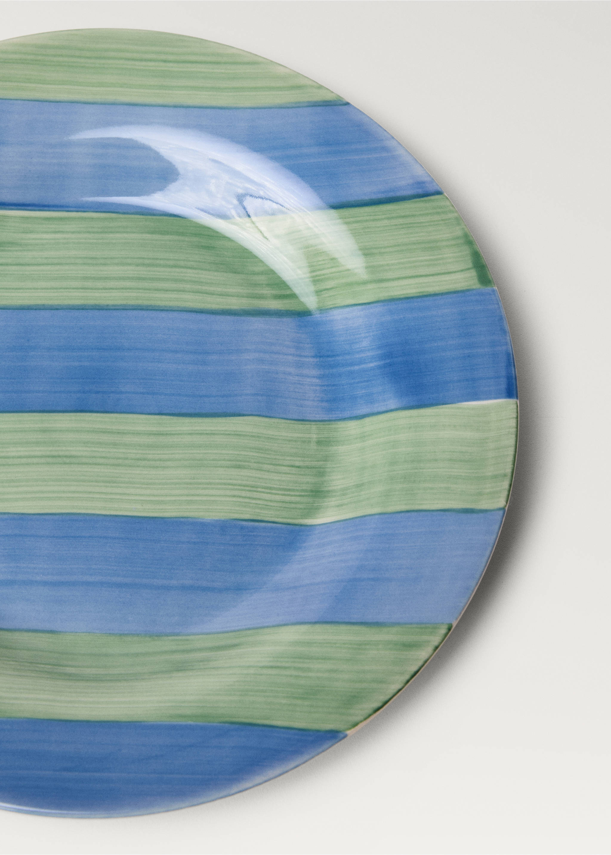 Striped stoneware dessert plate - Details of the article 2, Blue. Ref: 87077909-00.