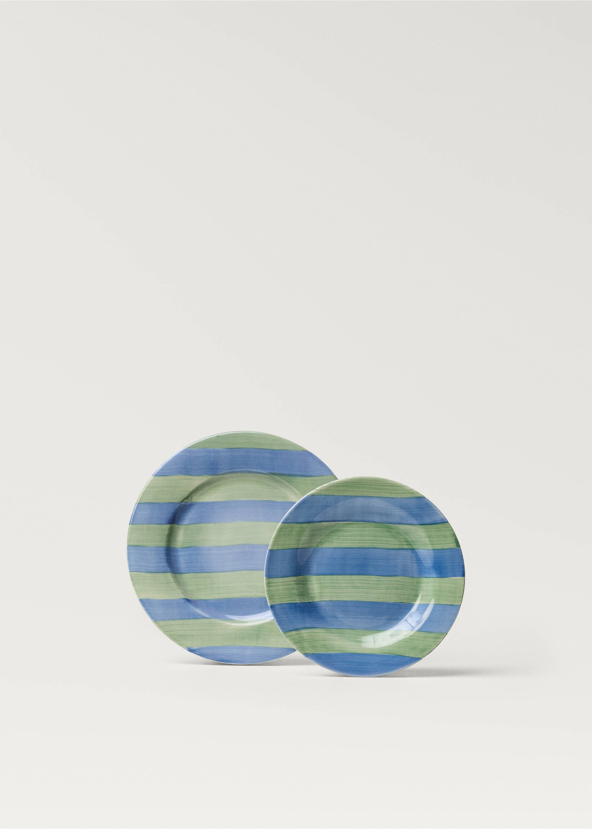 Striped stoneware dessert plate - Details of the article 3, Blue. Ref: 87077909-00.