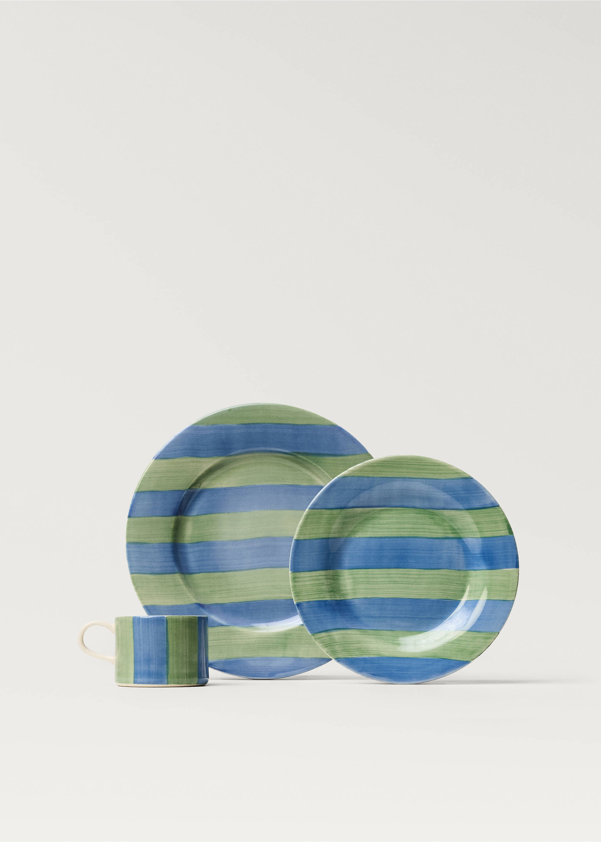 Striped stoneware dessert plate - Details of the article 4, Blue. Ref: 87077909-00.