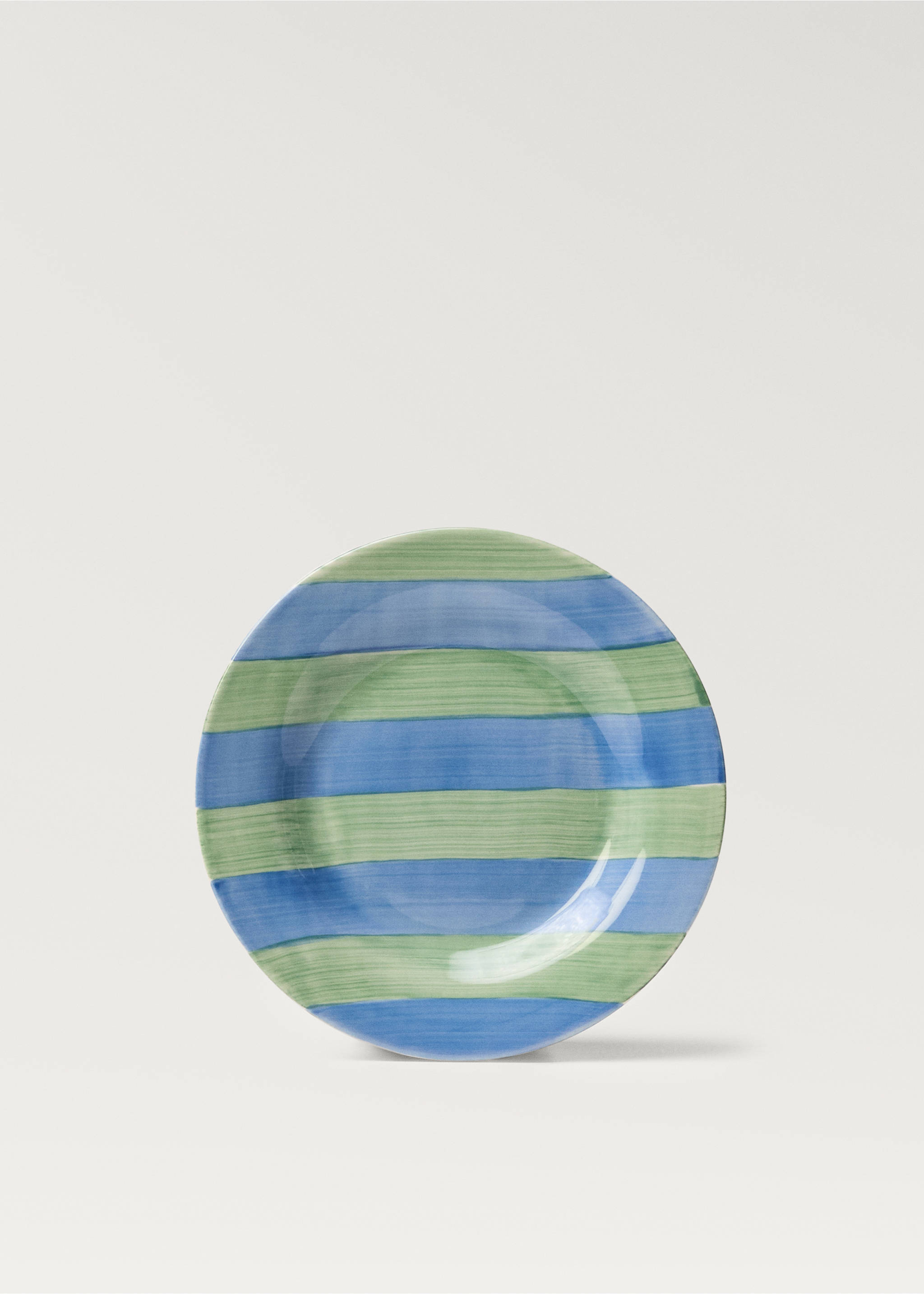 Striped stoneware dessert plate - Article without model, Blue. Ref: 87077909-00.