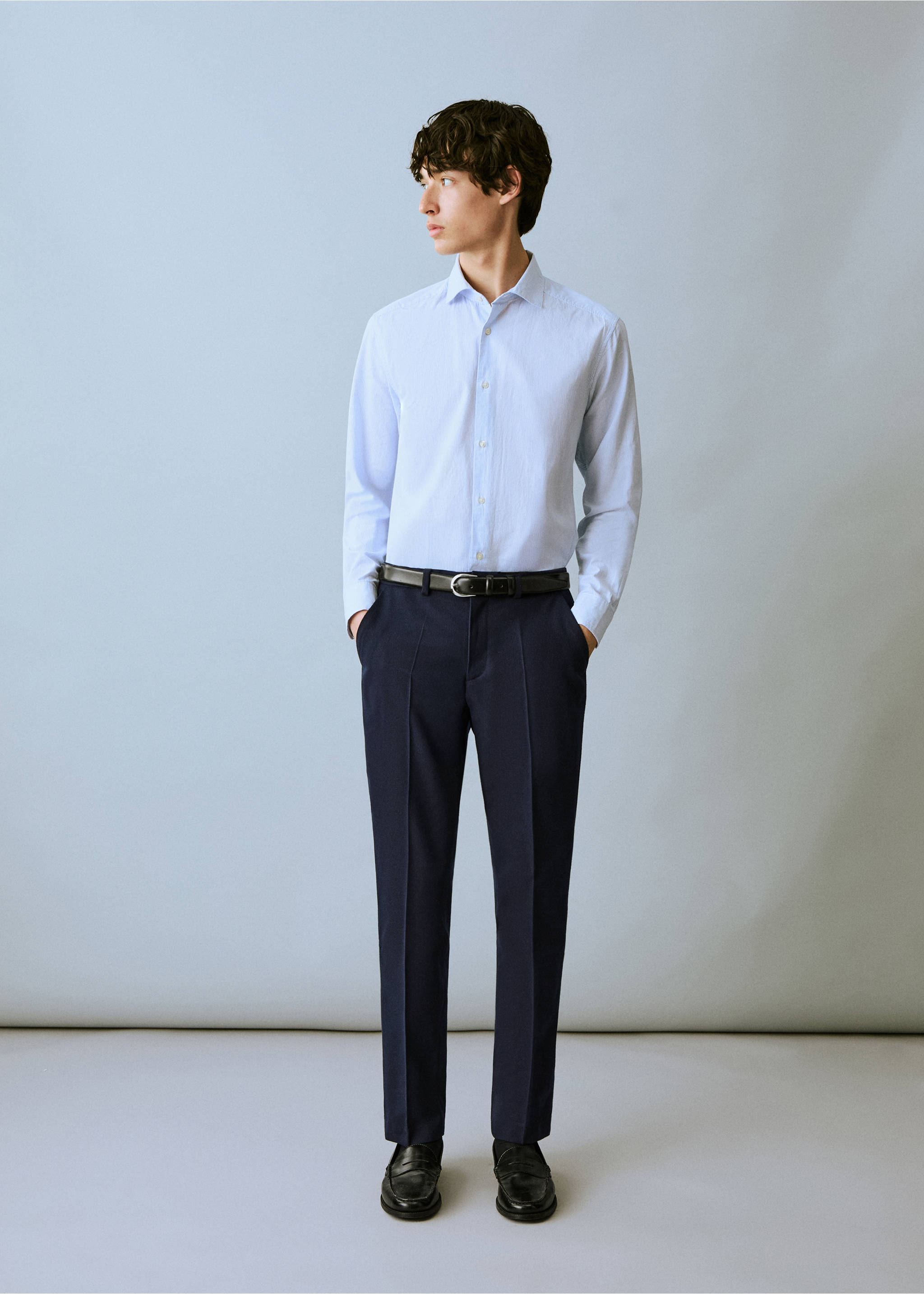 Pantalon de costume piqué - Plan général, Bleu marine. Ref: 87078259-00.