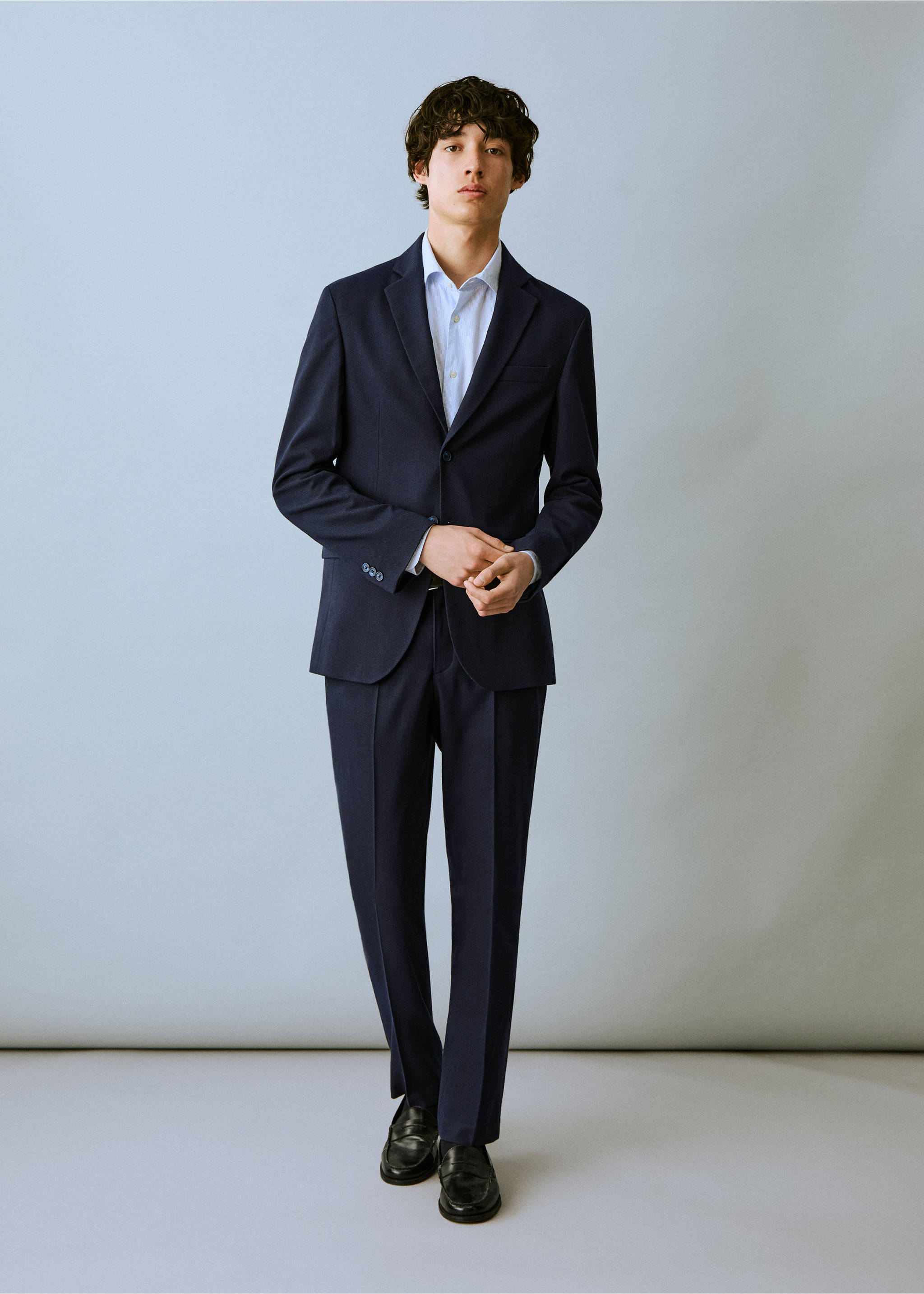 Pantalon de costume piqué - Détail de l'article 2, Bleu marine. Ref: 87078259-00.