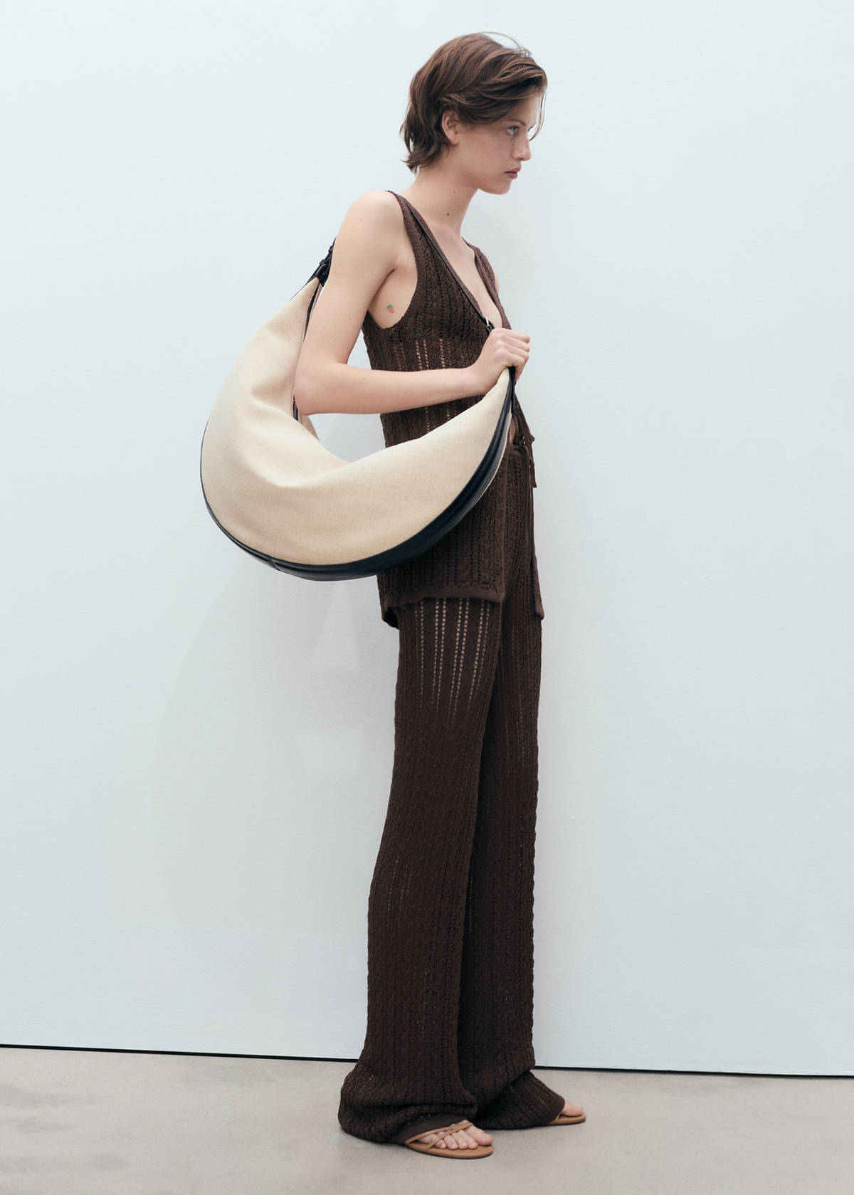 Straight-fit openwork knitted trousers