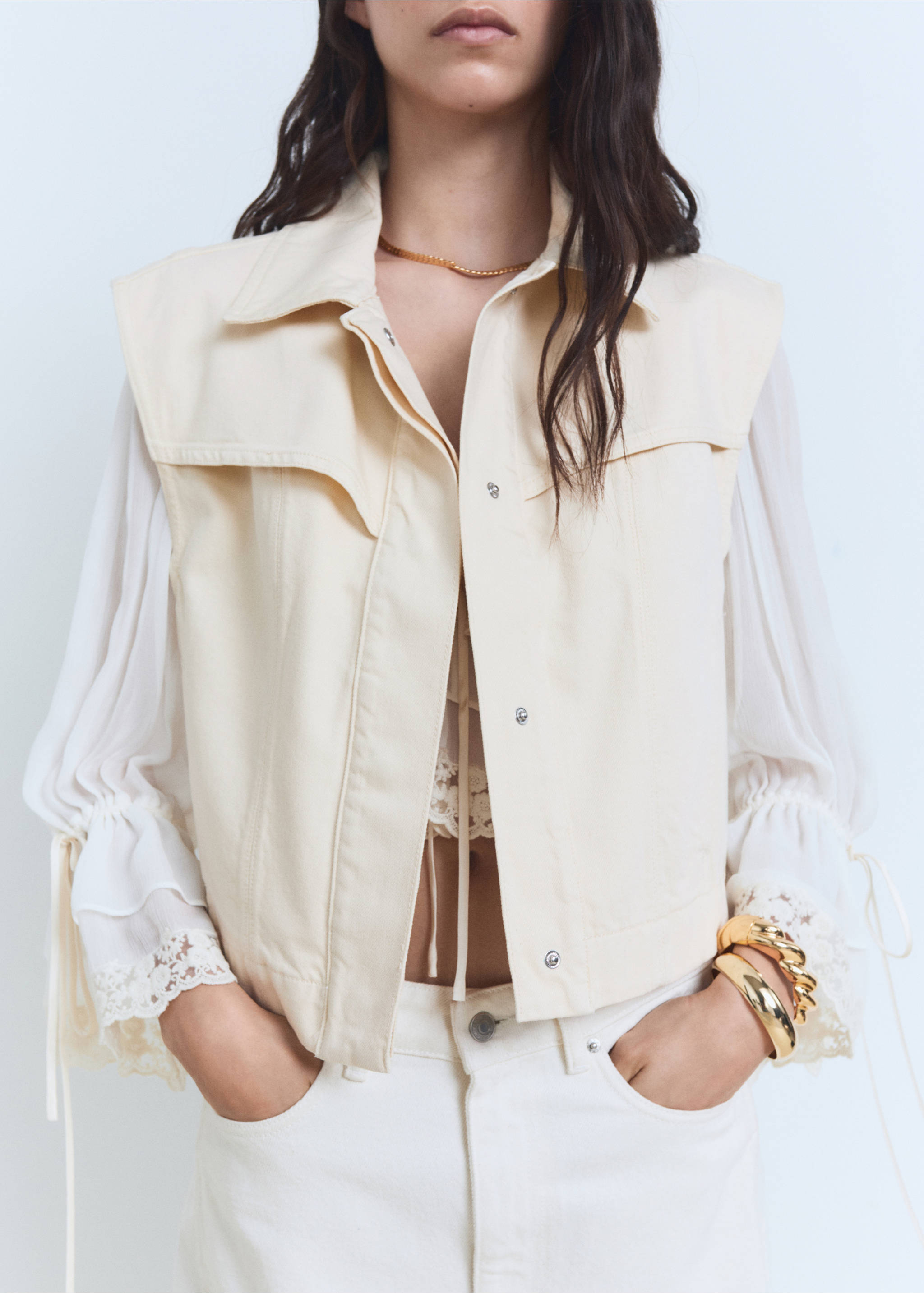 Gilet effet denim - Plan moyen, Écru. Ref: 87078644-00.