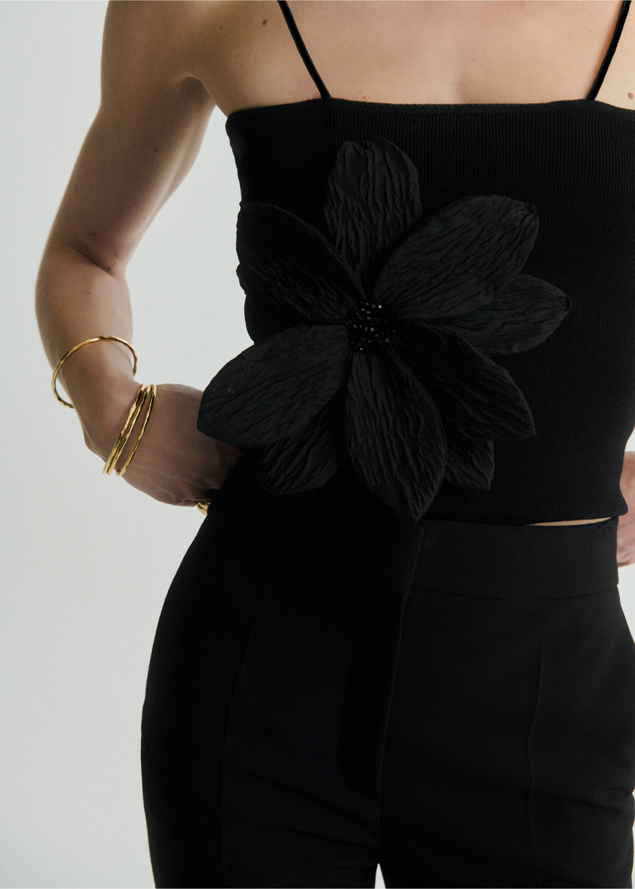 Top punt tirants maxi flor - Pla mig, Negre. Ref: 87078648-00.