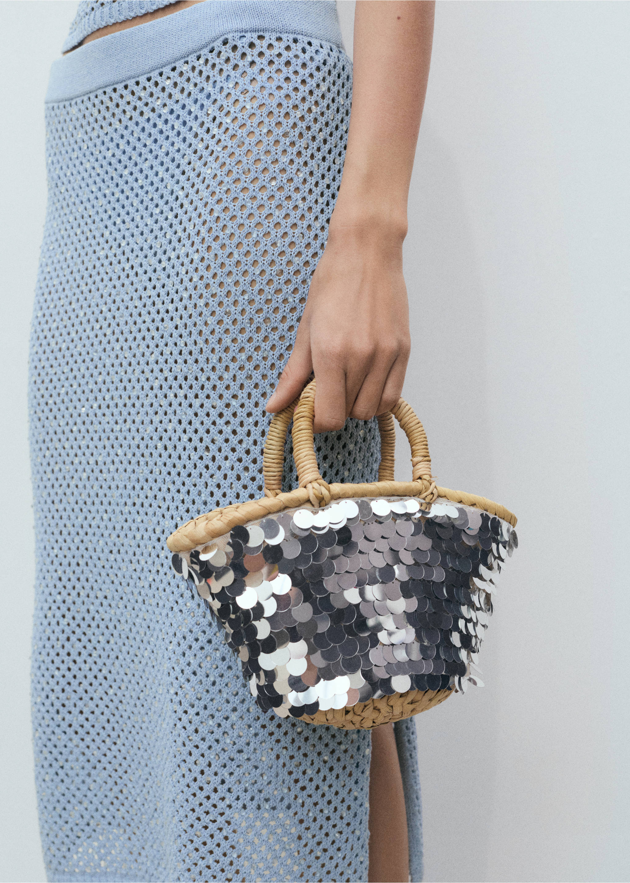 Knitted skirt with rhinestone detail - Details of the article 3, Blue. Ref: 87078649-00.