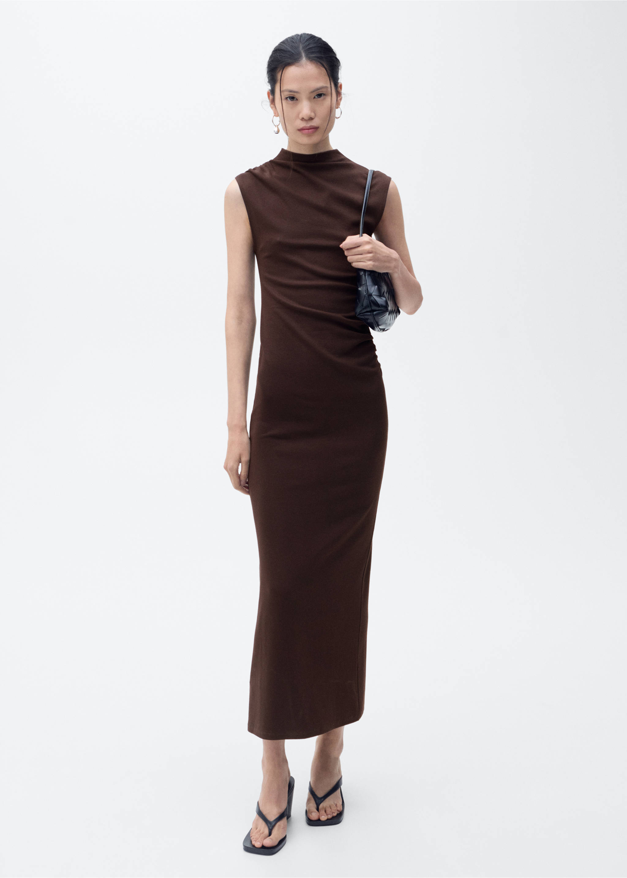 Draped dress with perkins collar - General plane, Brown. Ref: 87078650-00.