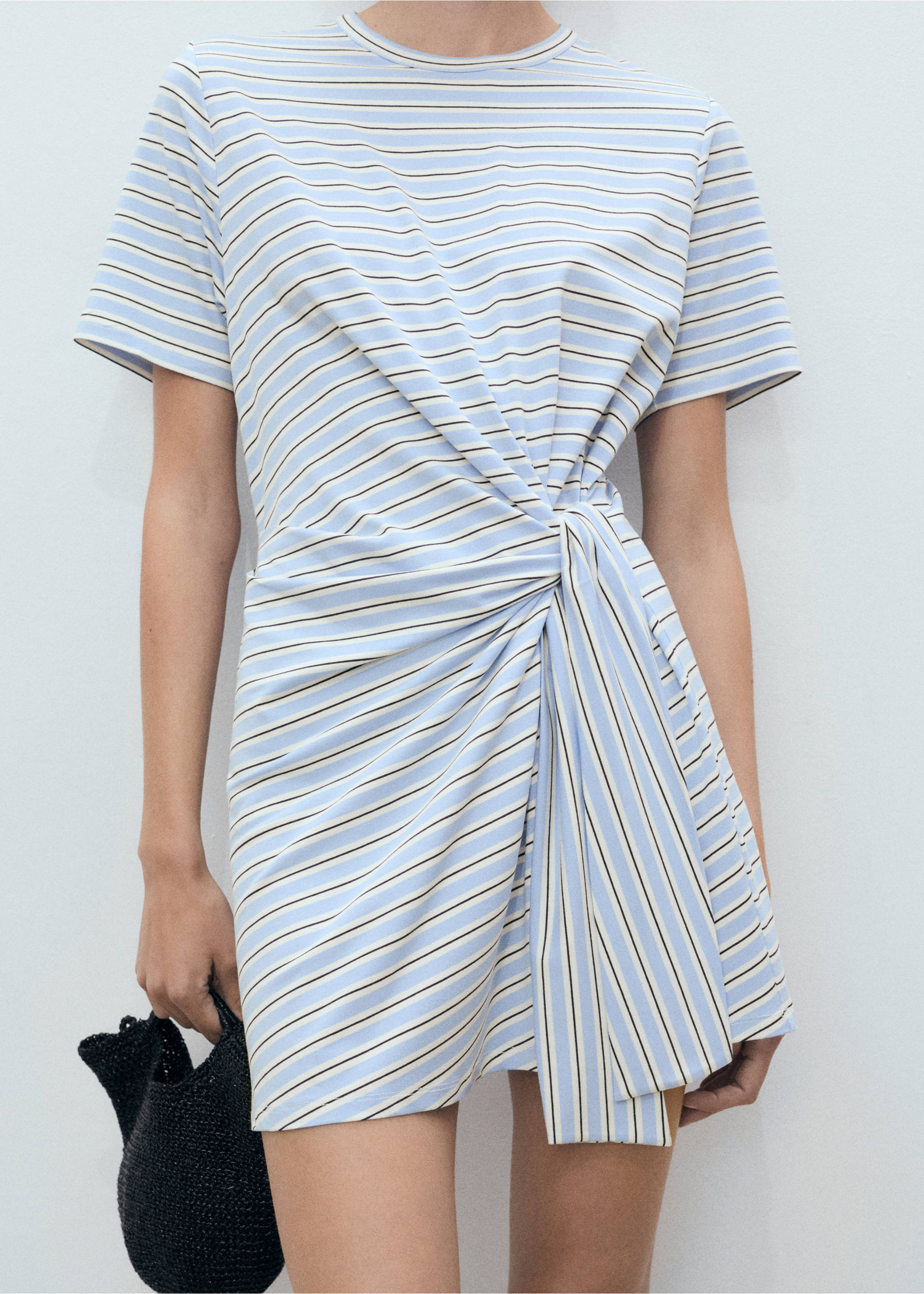 Short striped dress with knot - Medium plane, Sky Blue. Ref: 87078651-00.