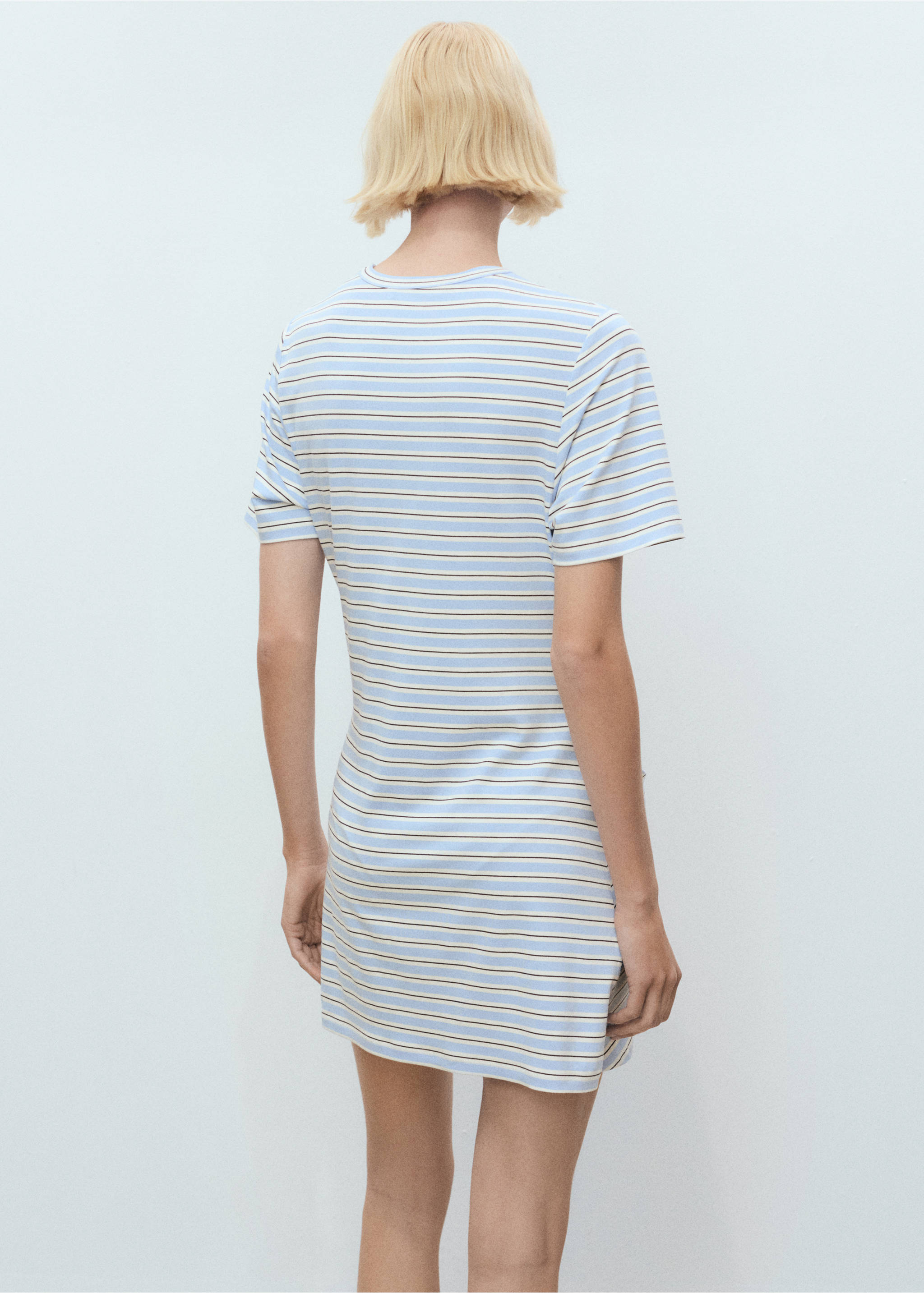 Short striped dress with knot - Reverse of the article, Sky Blue. Ref: 87078651-00.