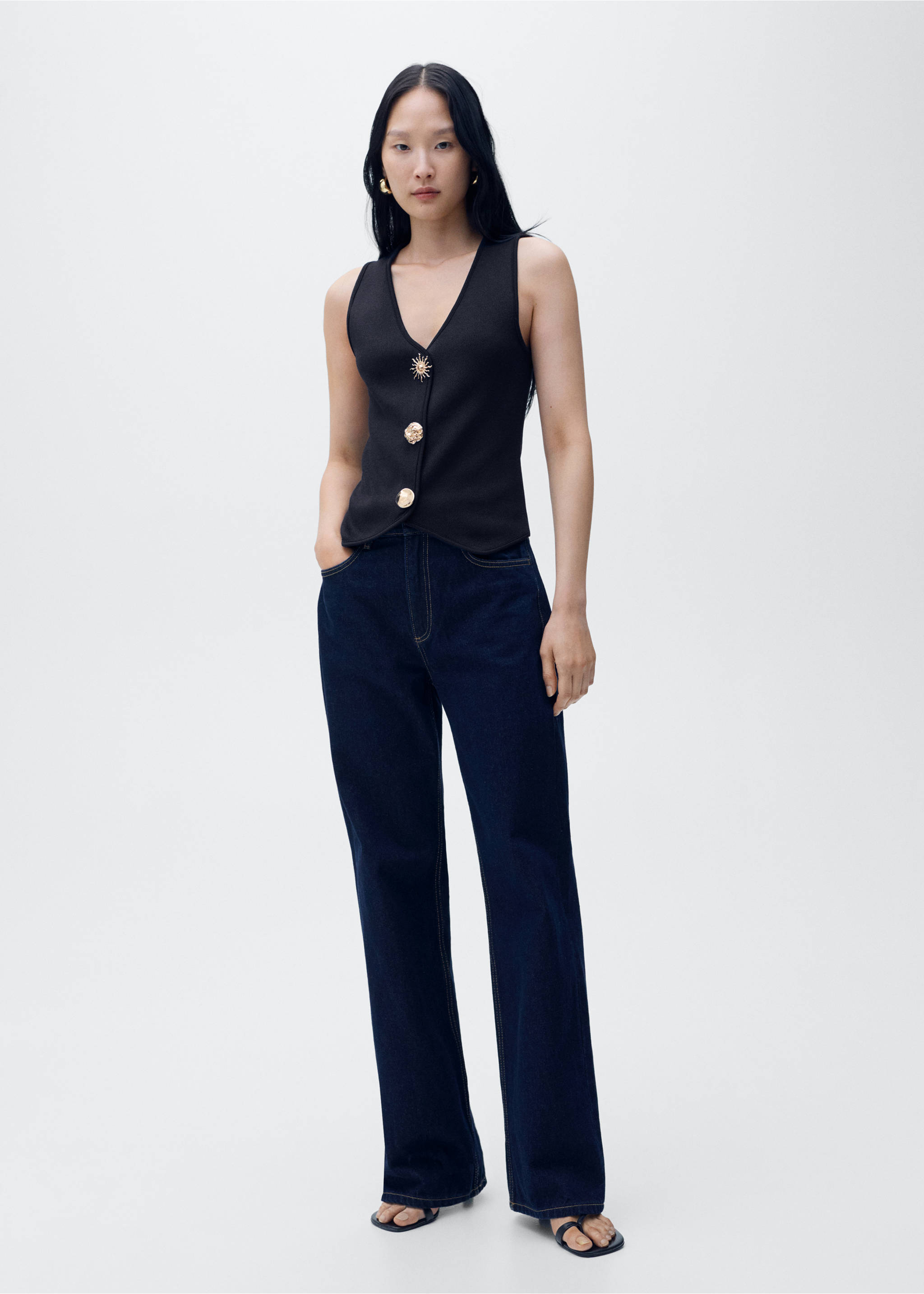 Knitted waistcoat with jewel buttons - General plane, Navy. Ref: 87079065-00.