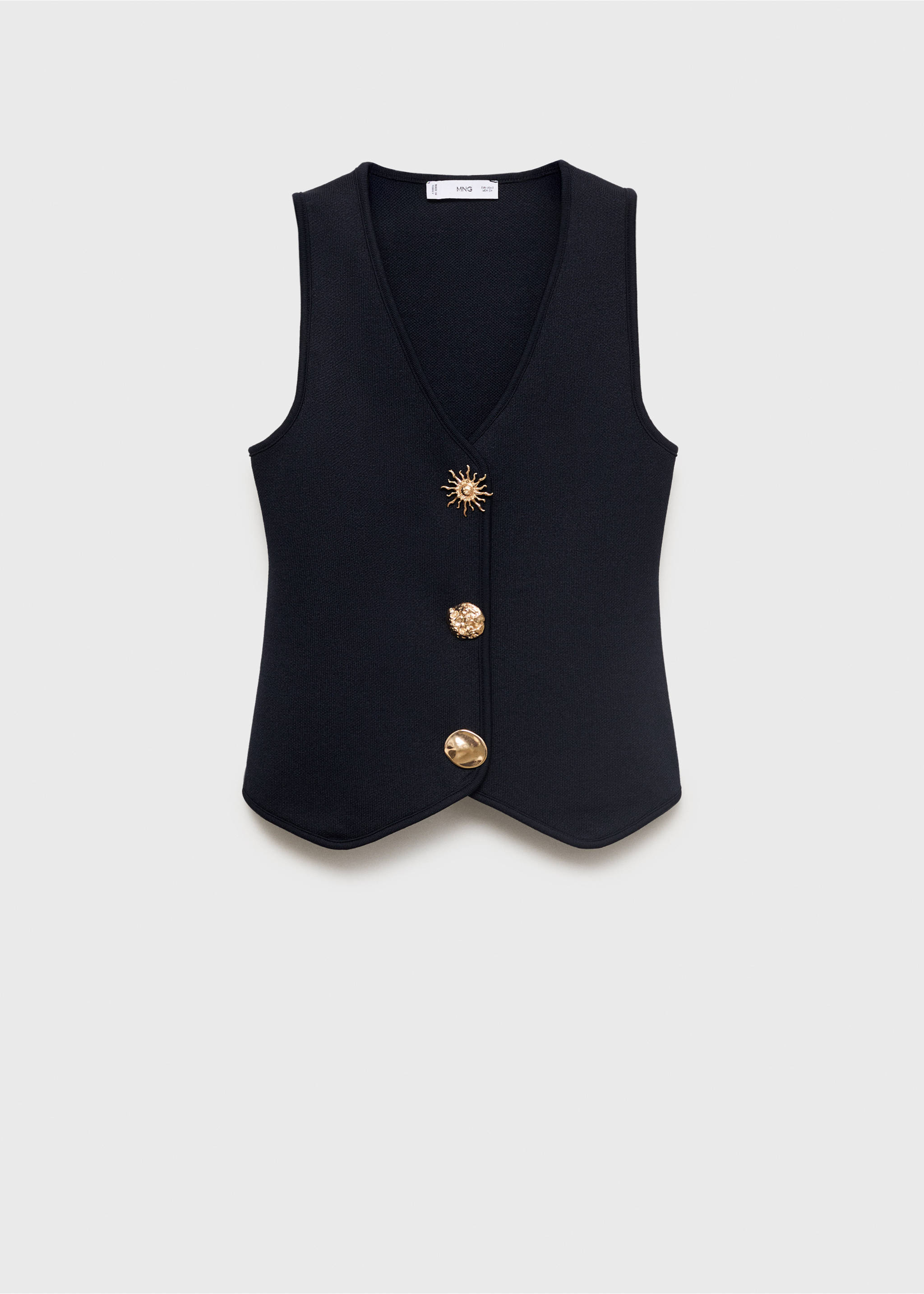 Knitted waistcoat with jewel buttons - Article without model, Navy. Ref: 87079065-00.
