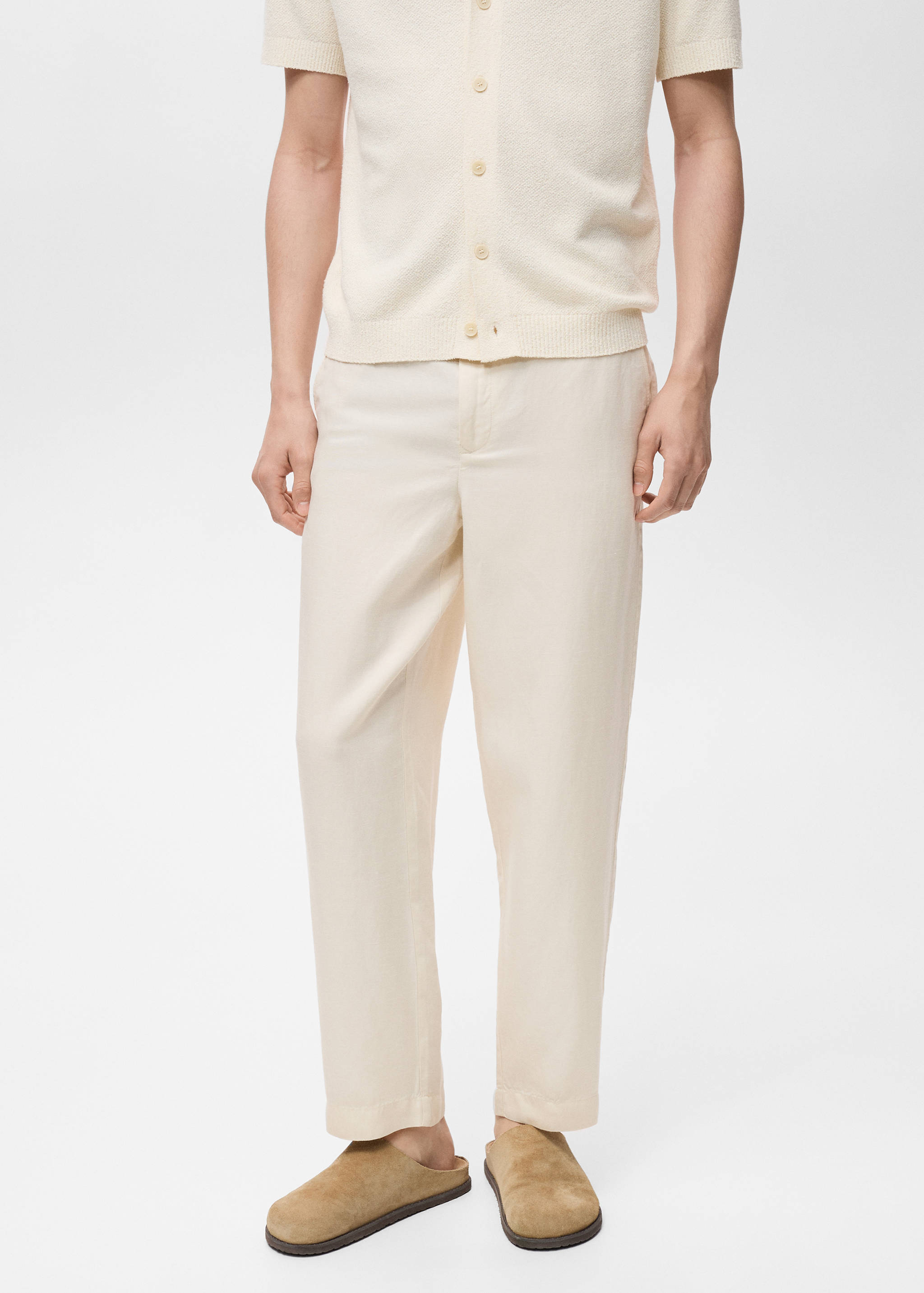 Pantalons barreja lli cintura elàstica - Pla mig