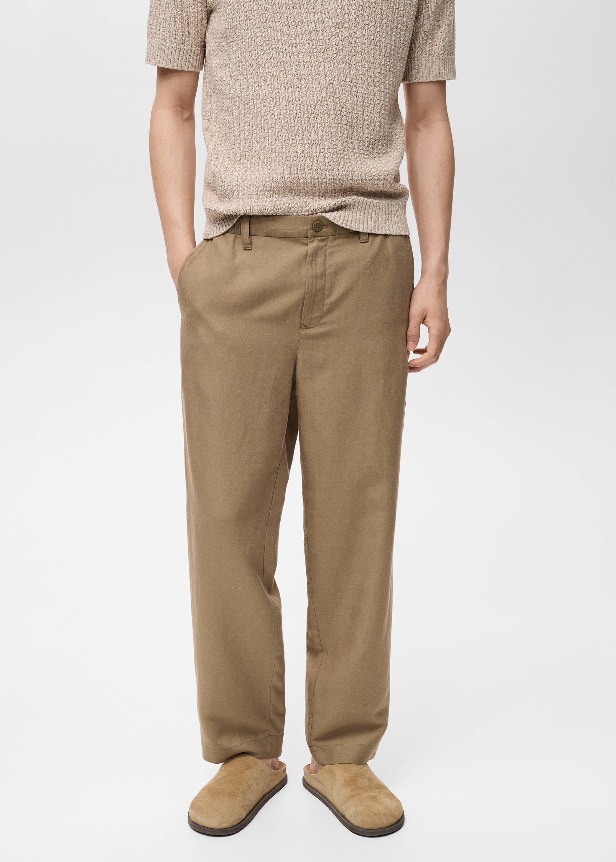 Pantalons barreja lli cintura elàstica - Pla mig