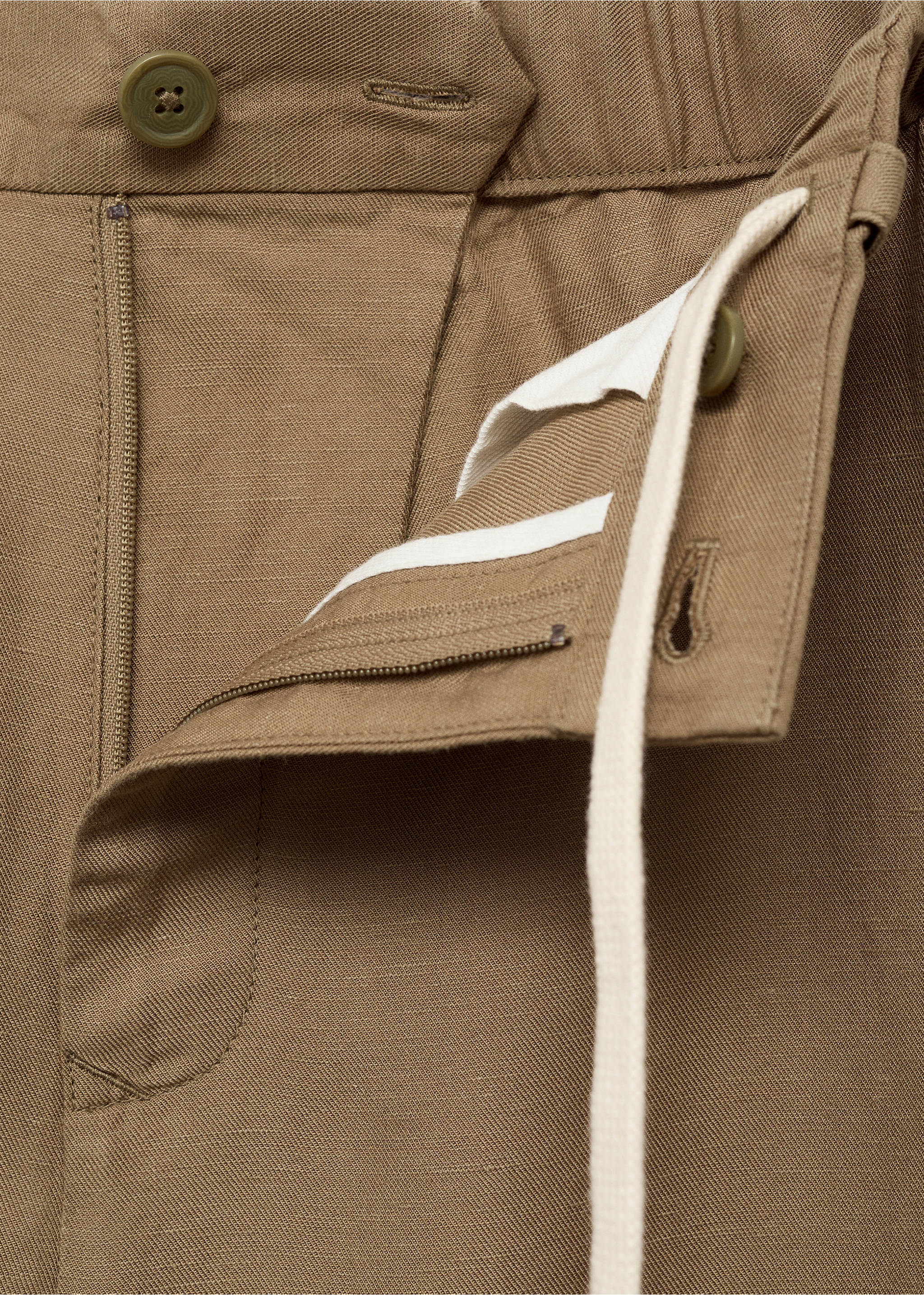 Linen-blend trousers with an elastic waistband - Details of the article 0, Ochre. Ref: 87079204-00.