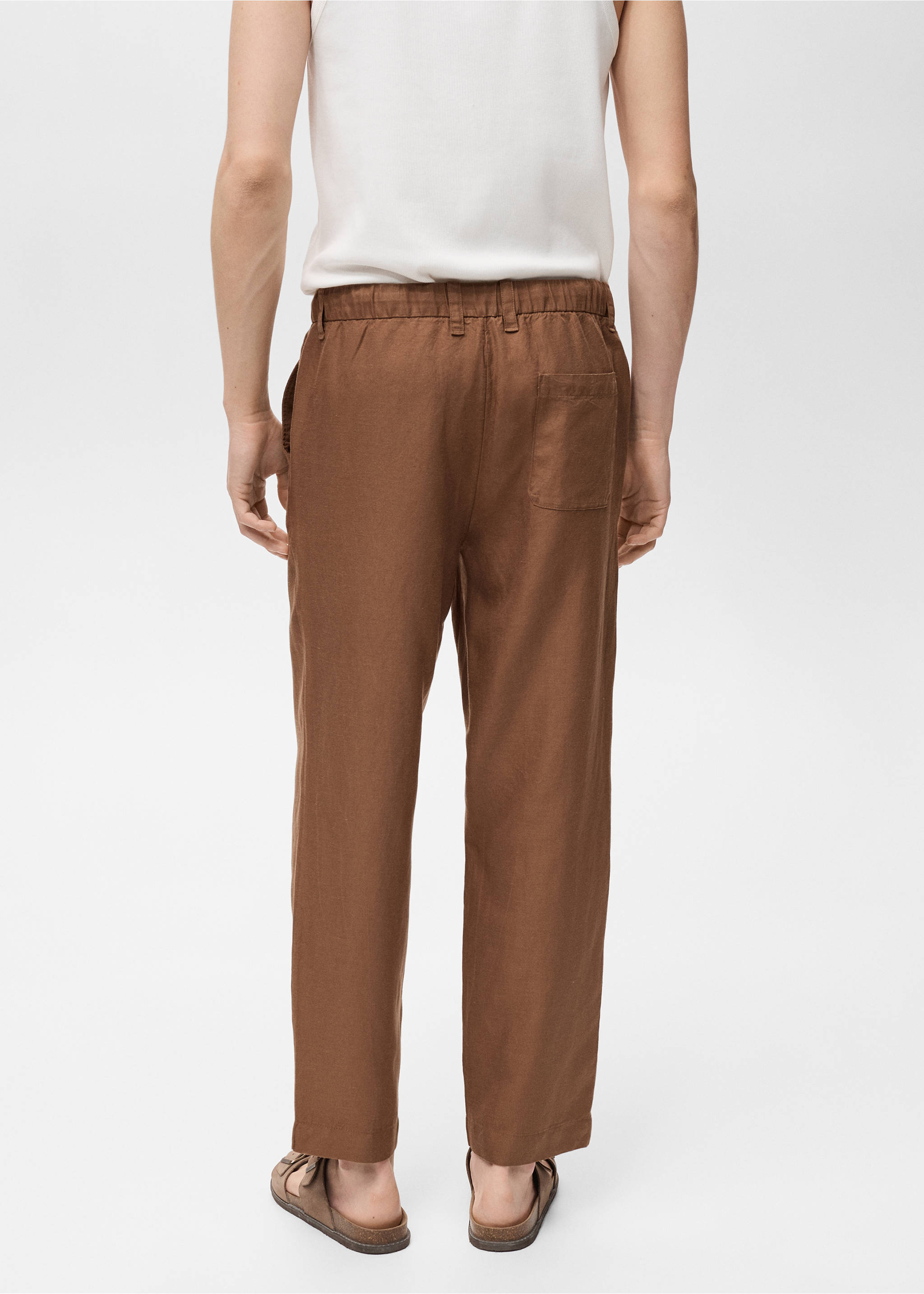 Linen-blend trousers with an elastic waistband - Reverse of the article, Tobacco Brown. Ref: 87079204-00.