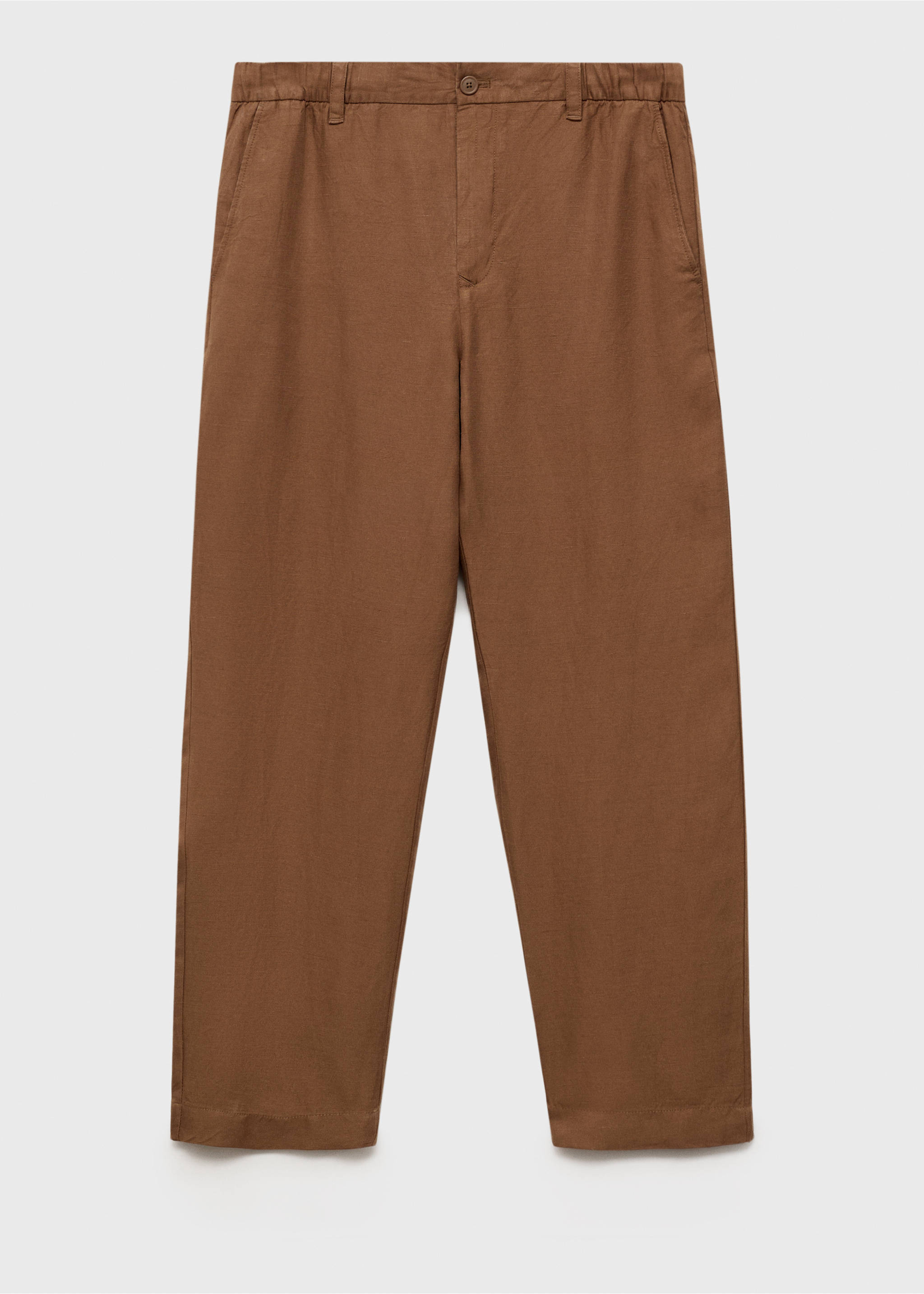 Linen-blend trousers with an elastic waistband - Article without model, Tobacco Brown. Ref: 87079204-00.