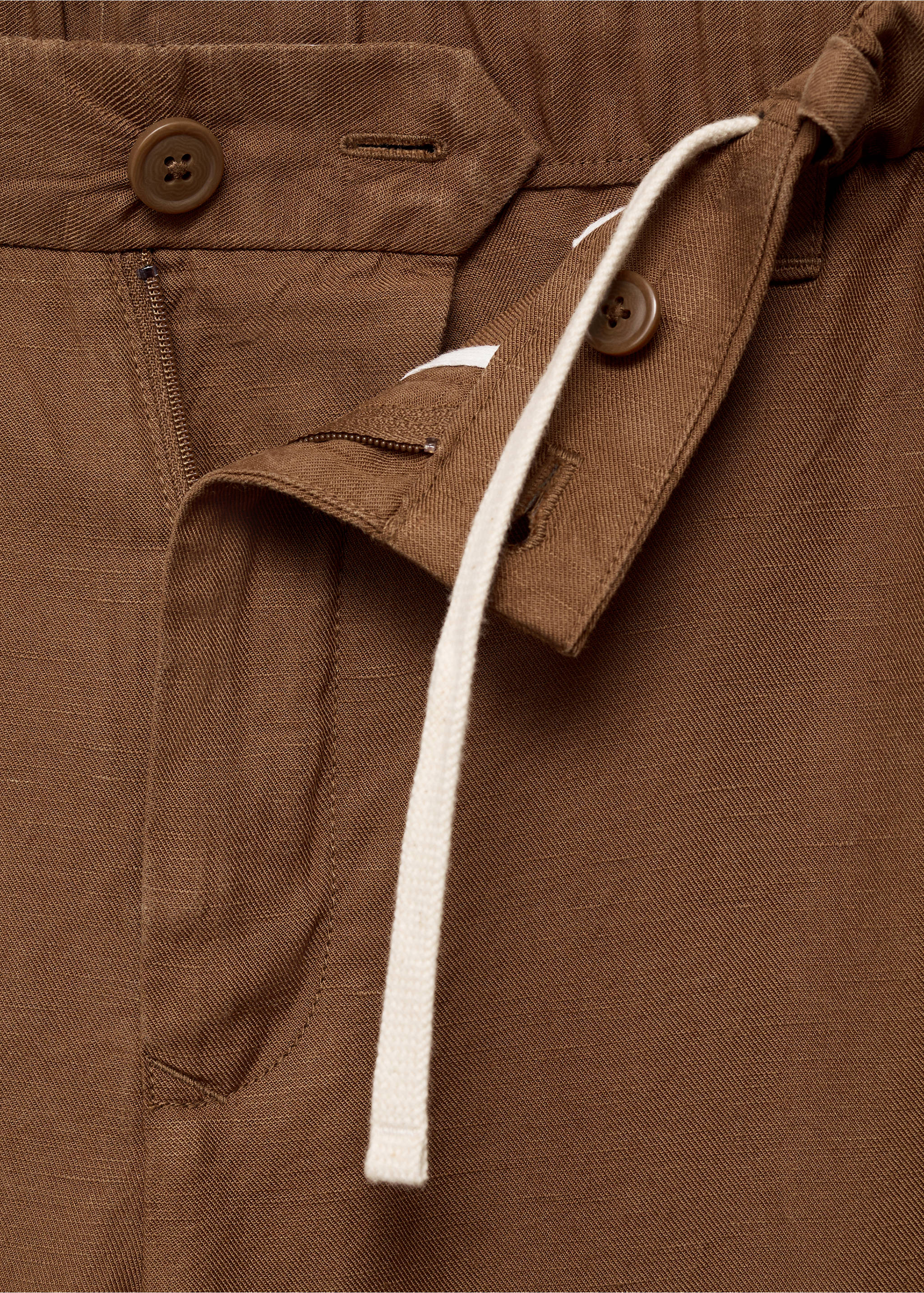 Linen-blend trousers with an elastic waistband - Details of the article 0, Tobacco Brown. Ref: 87079204-00.