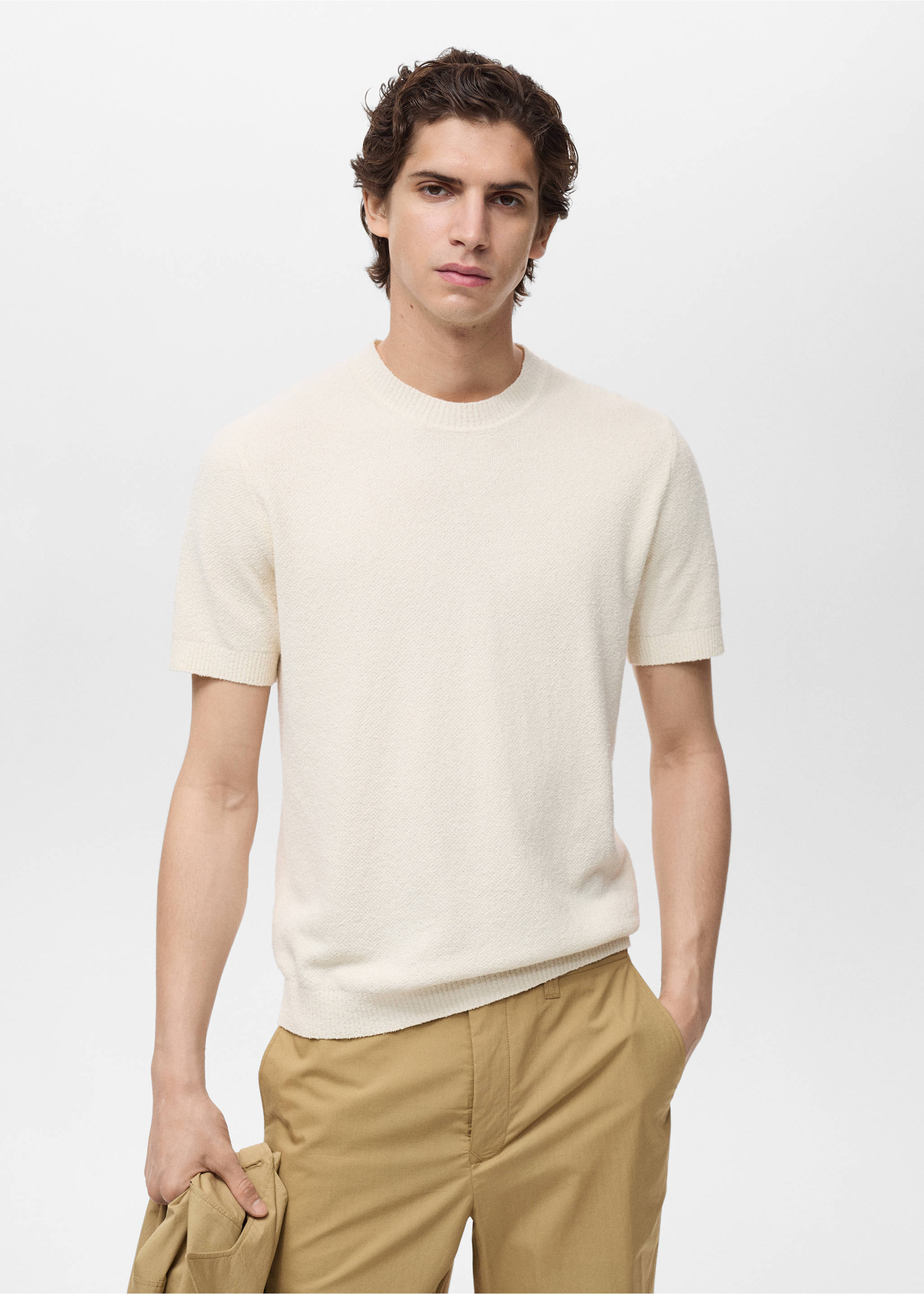 Cotton fine-knit t-shirt - Medium plane, Ivory White. Ref: 87079209-00.