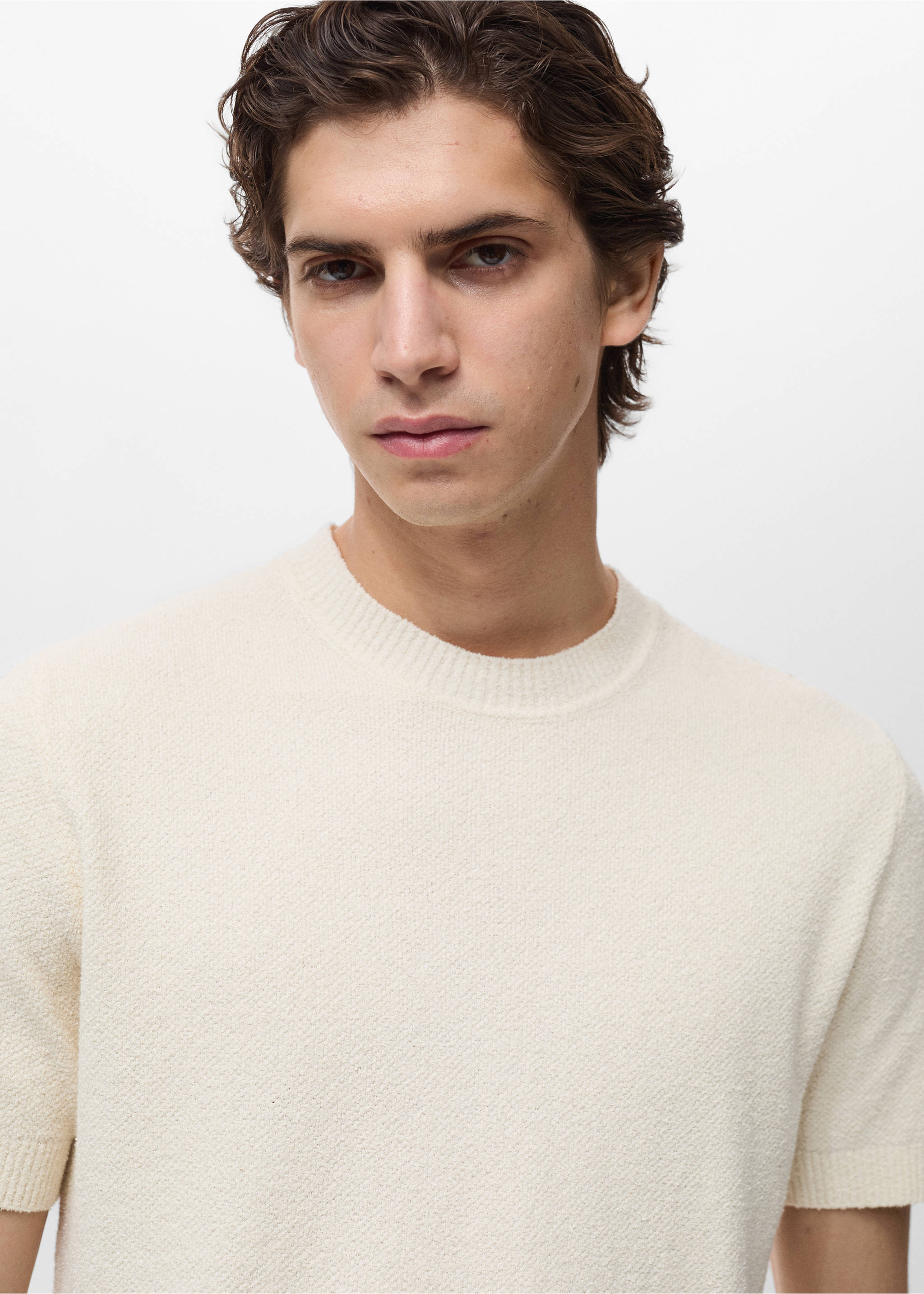 Cotton fine-knit t-shirt - Details of the article 1, Ivory White. Ref: 87079209-00.