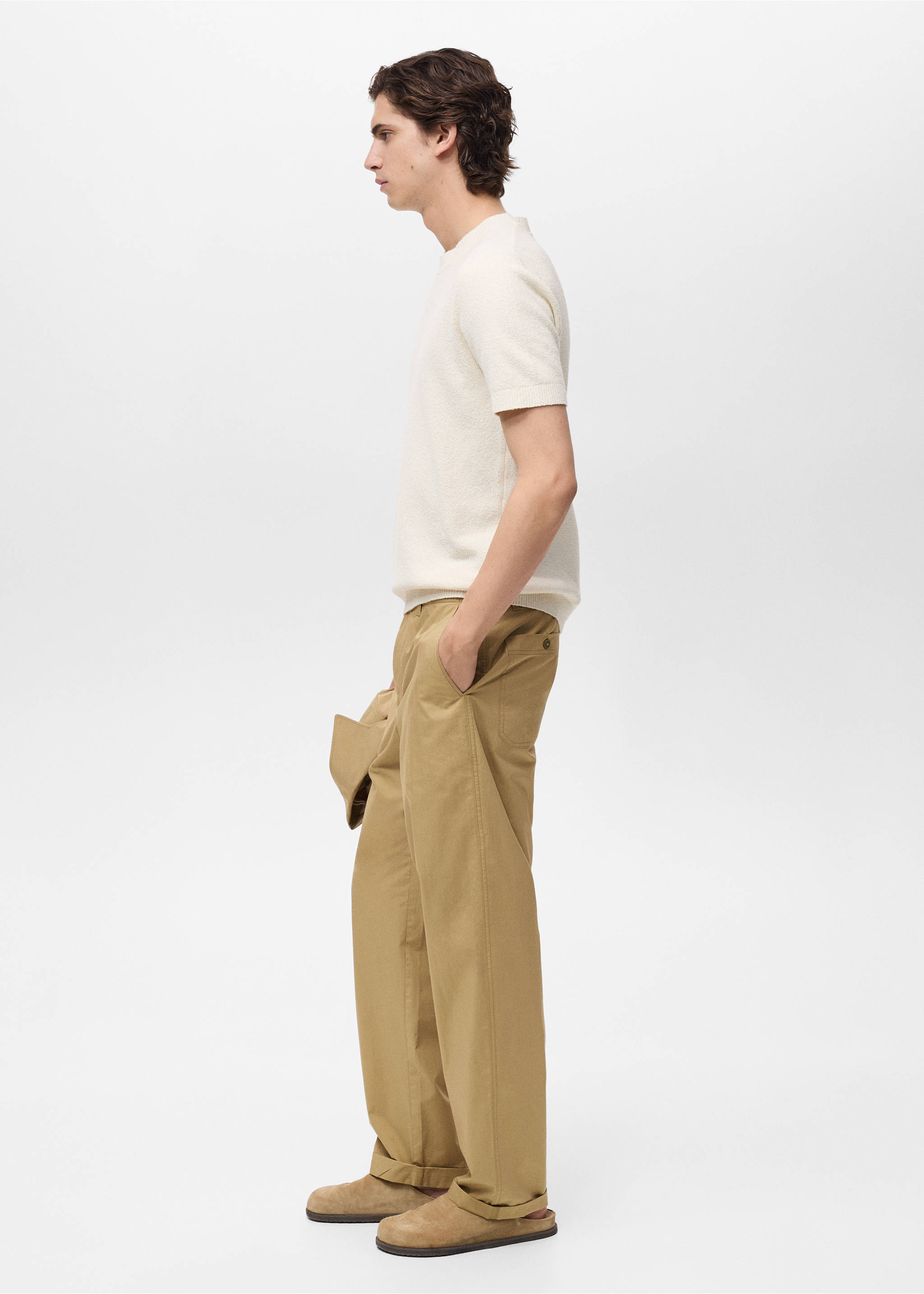 Cotton fine-knit t-shirt - Details of the article 2, Ivory White. Ref: 87079209-00.