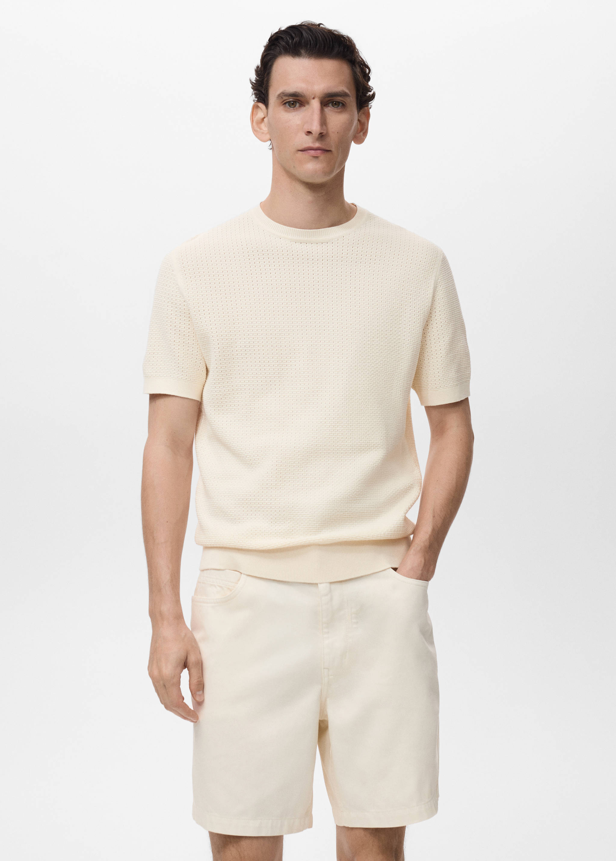 Openwork knitted cotton t-shirt - Medium plane