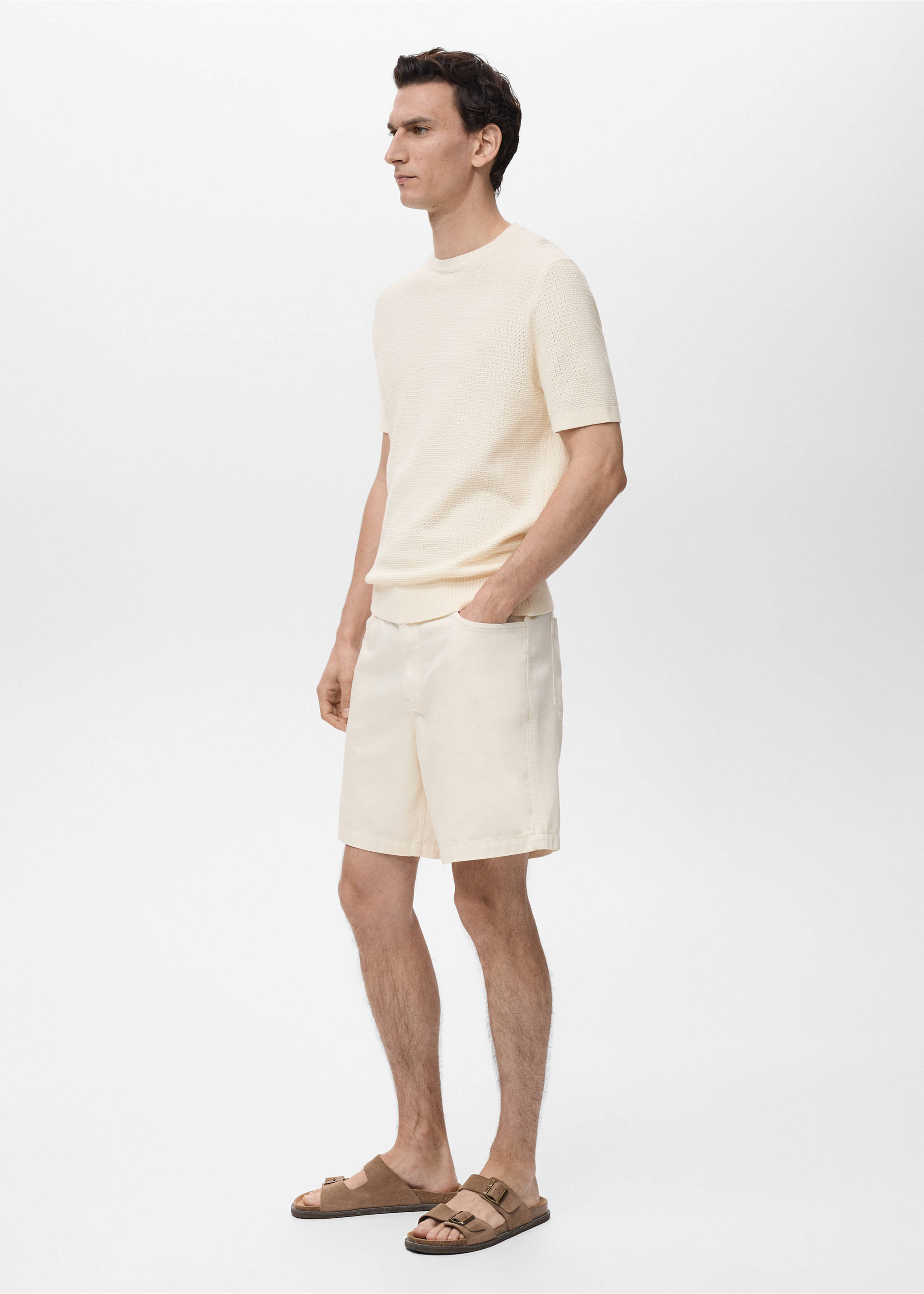 Openwork knitted cotton t-shirt - Details of the article 2, Ivory White. Ref: 87079211-00.