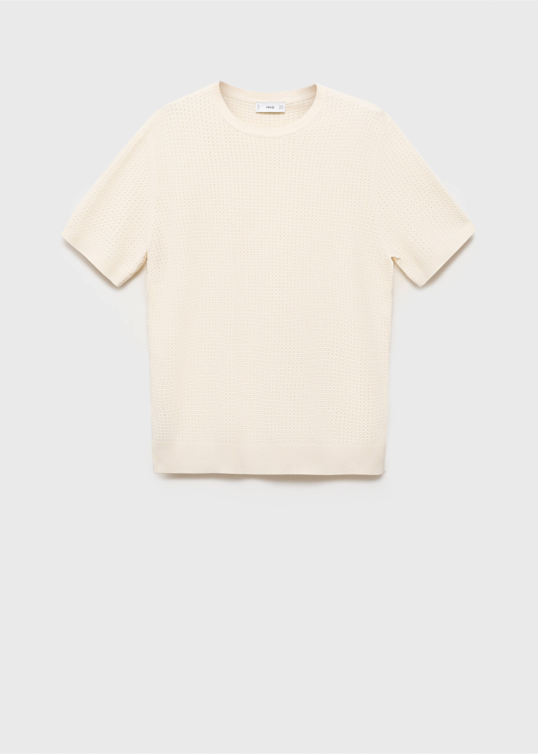 Openwork knitted cotton t-shirt - Article without model, Ivory White. Ref: 87079211-00.