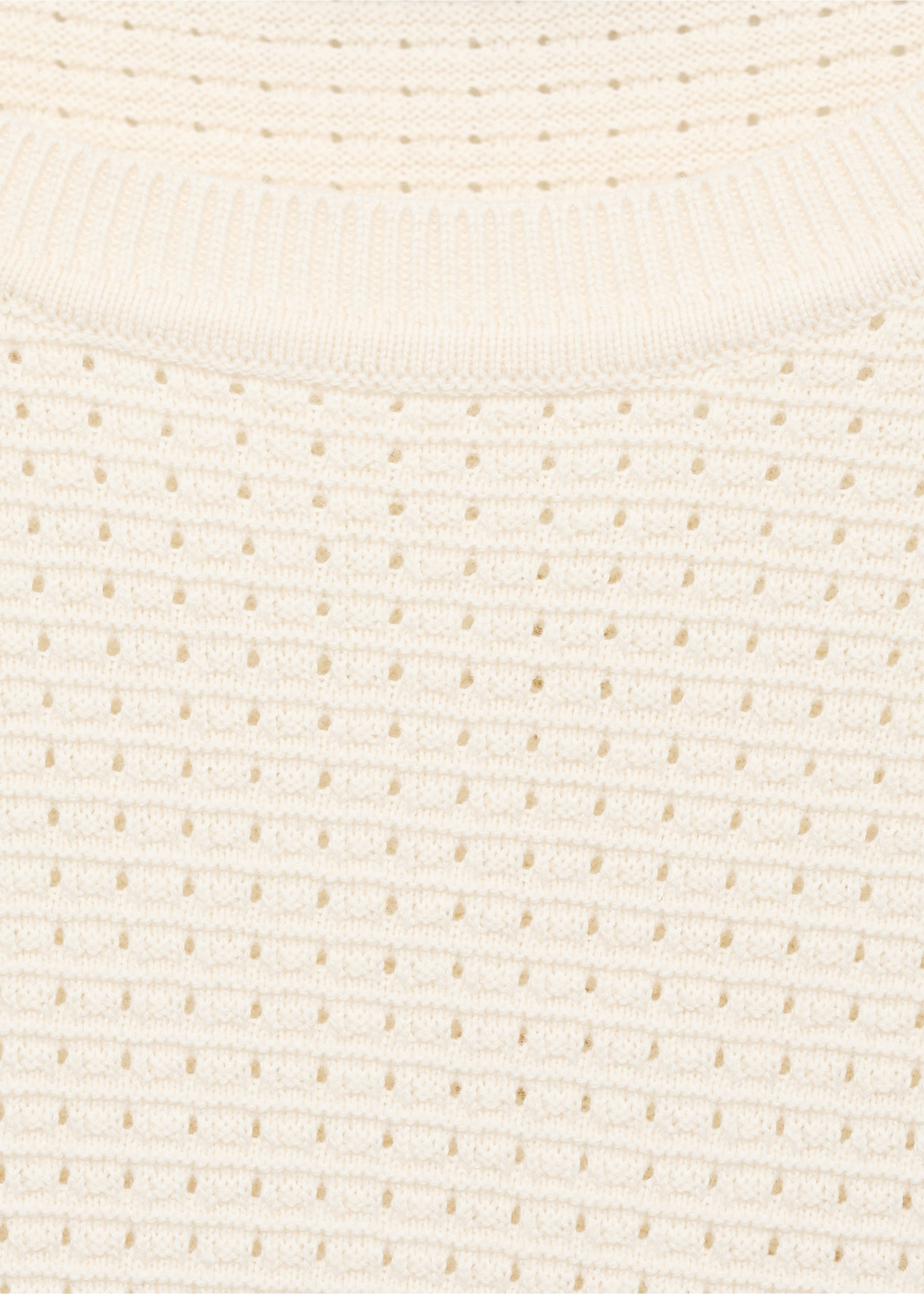 Openwork knitted cotton t-shirt - Details of the article 8, Ivory White. Ref: 87079211-00.