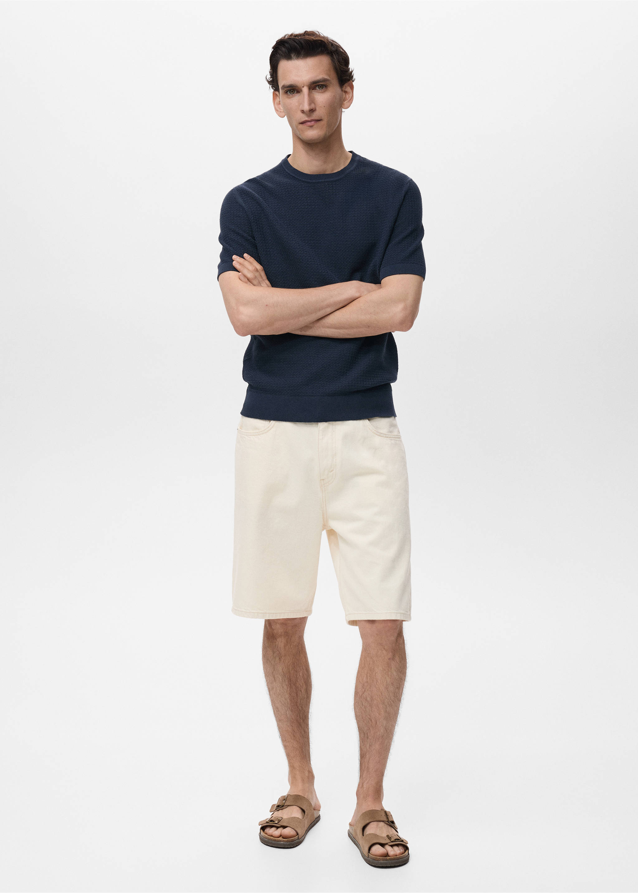 Openwork knitted cotton t-shirt - General plane, Ink Blue. Ref: 87079211-00.