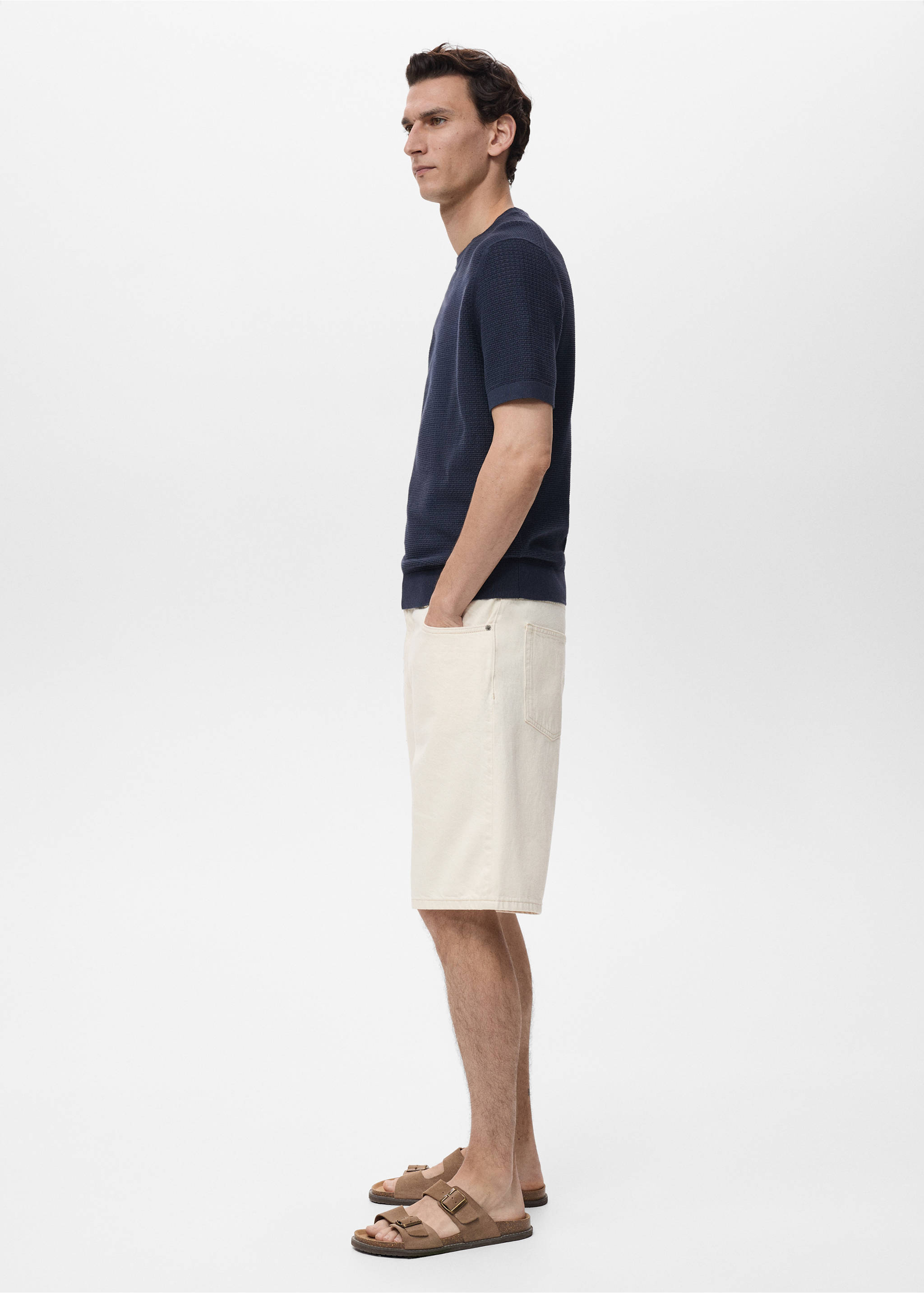 Openwork knitted cotton t-shirt - Details of the article 2, Ink Blue. Ref: 87079211-00.