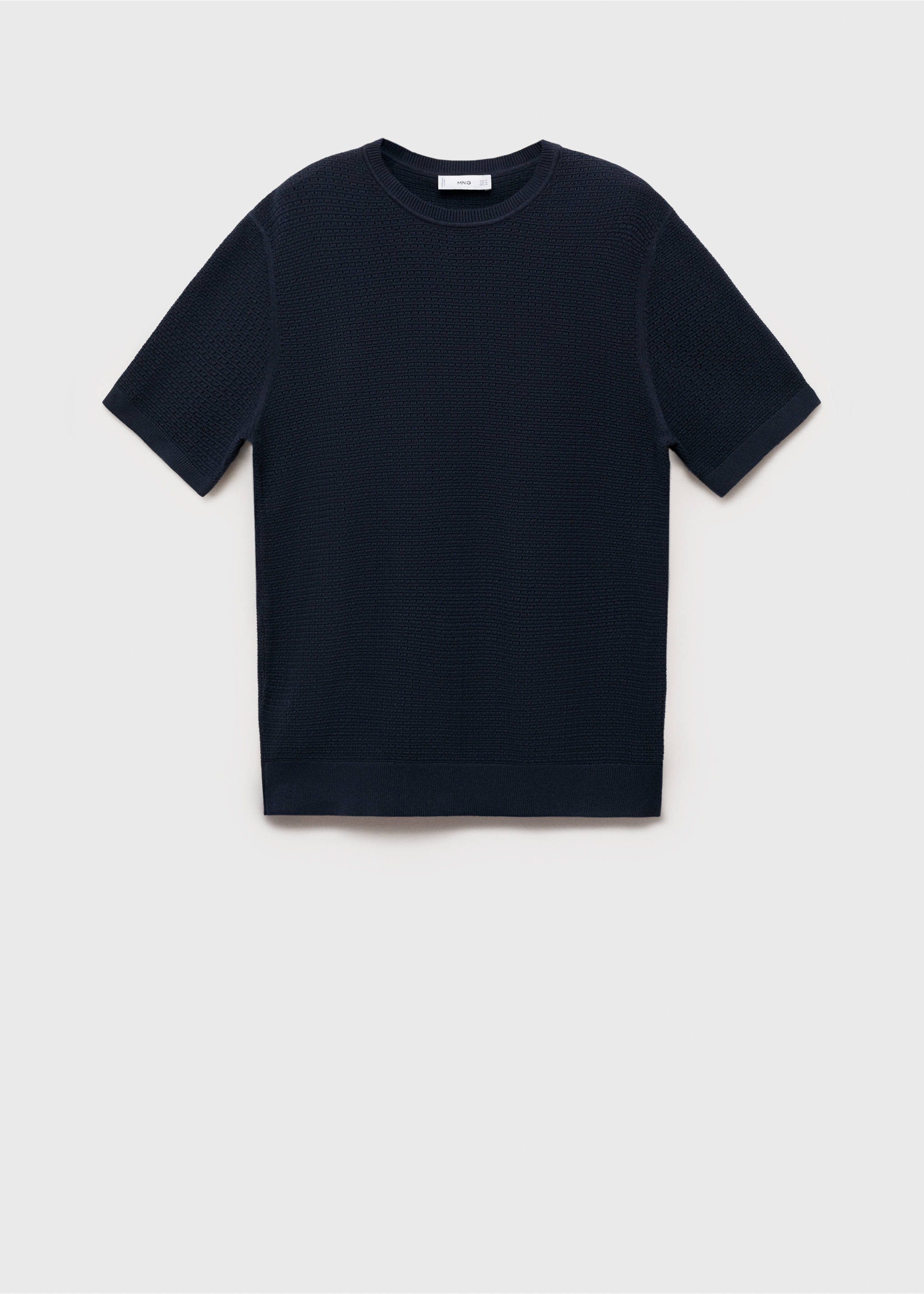 Openwork knitted cotton t-shirt - Article without model, Ink Blue. Ref: 87079211-00.