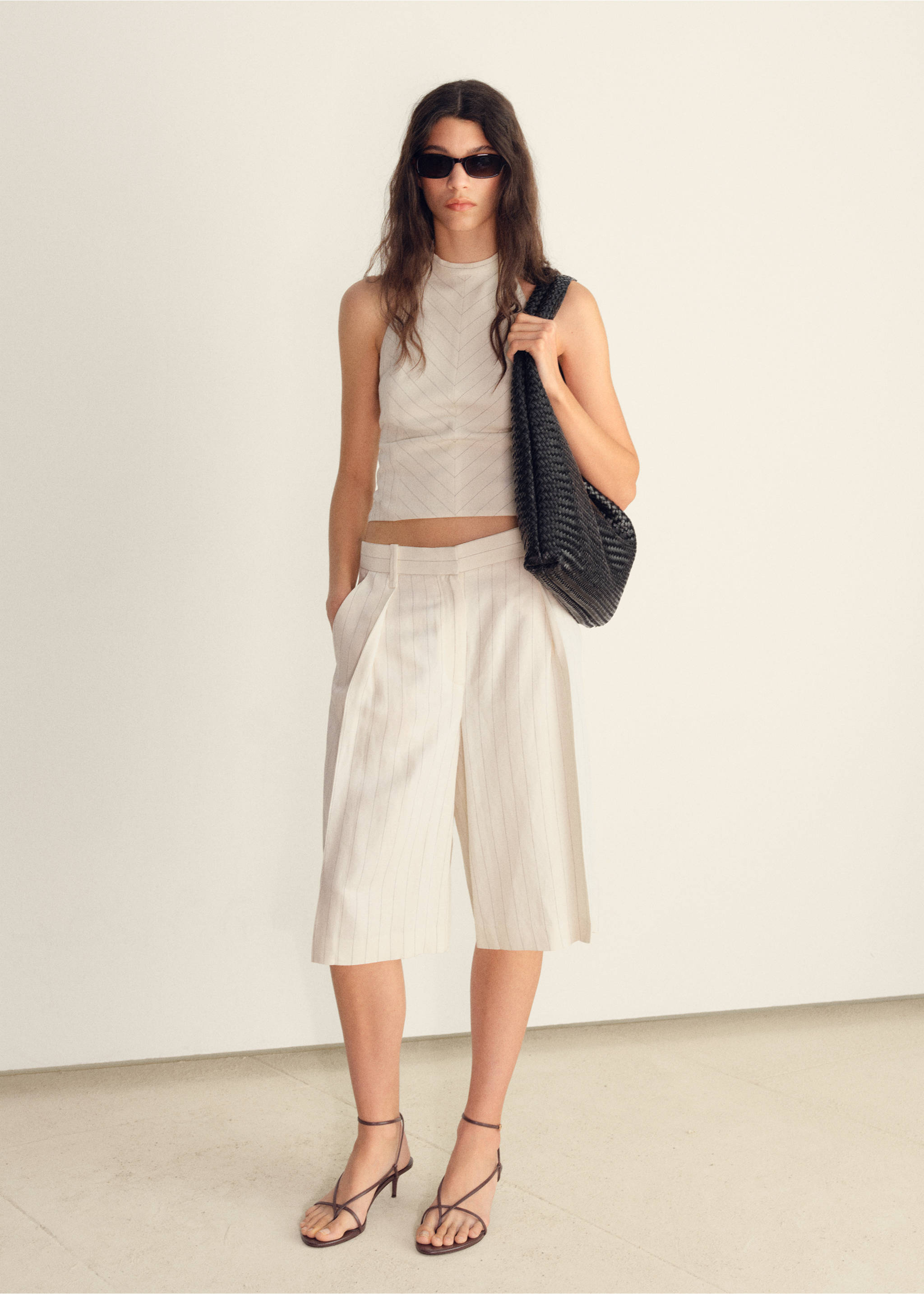 Striped linen-blend bermuda shorts - General plane, Off White. Ref: 87079217-00.