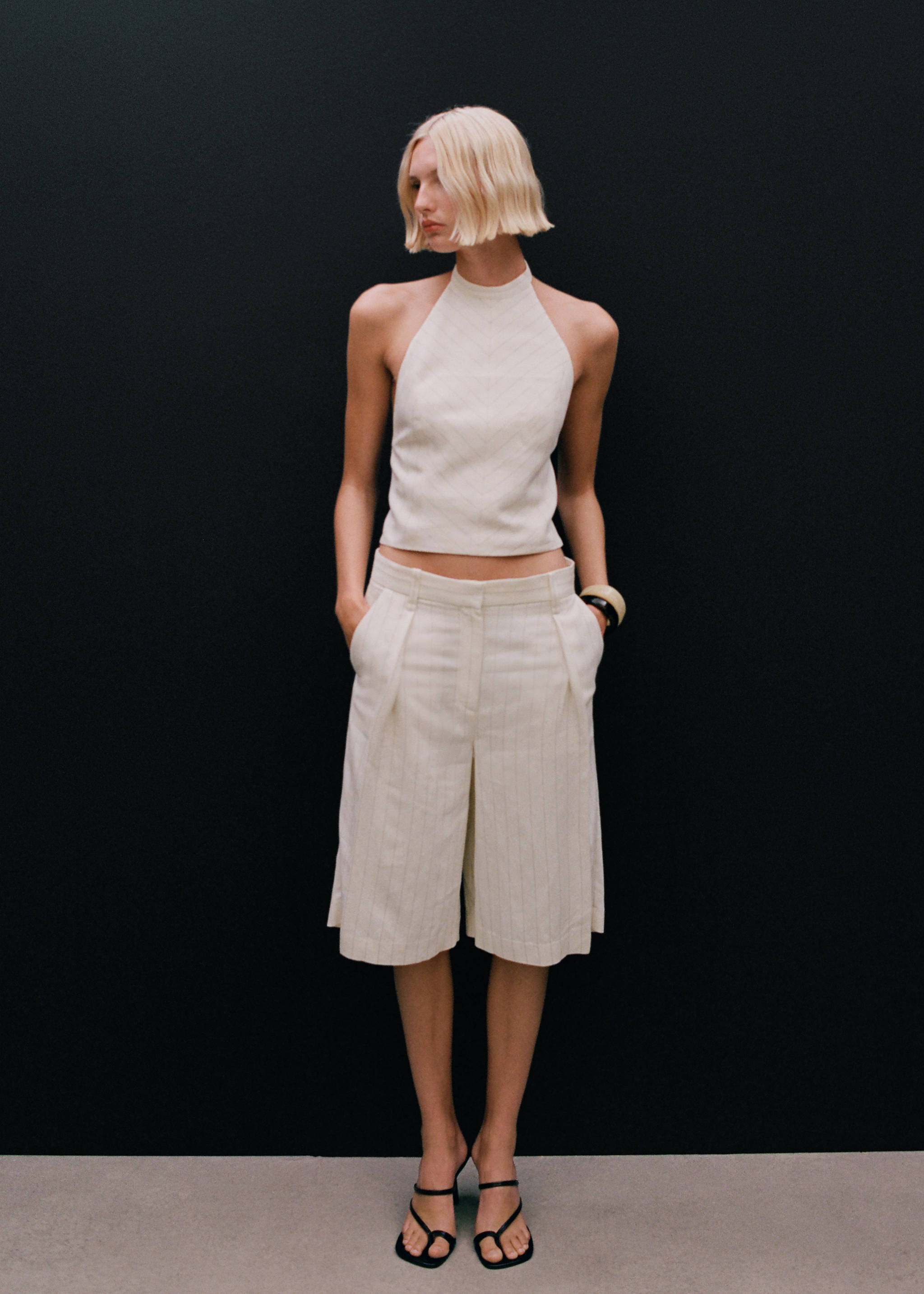 Striped linen-blend bermuda shorts - Details of the article 7