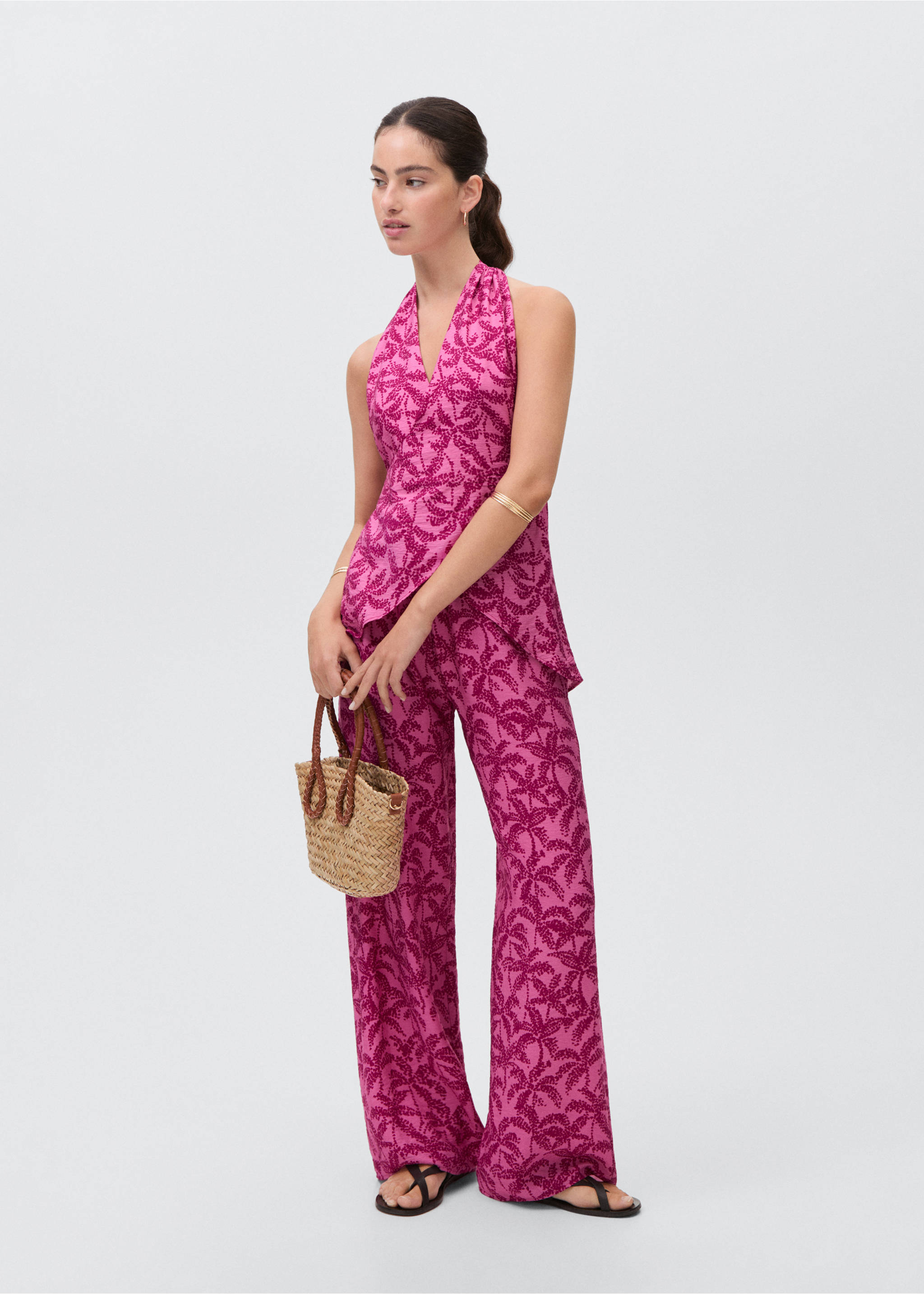 Palm tree print pants - General plane, Fuchsia. Ref: 87079219-00.