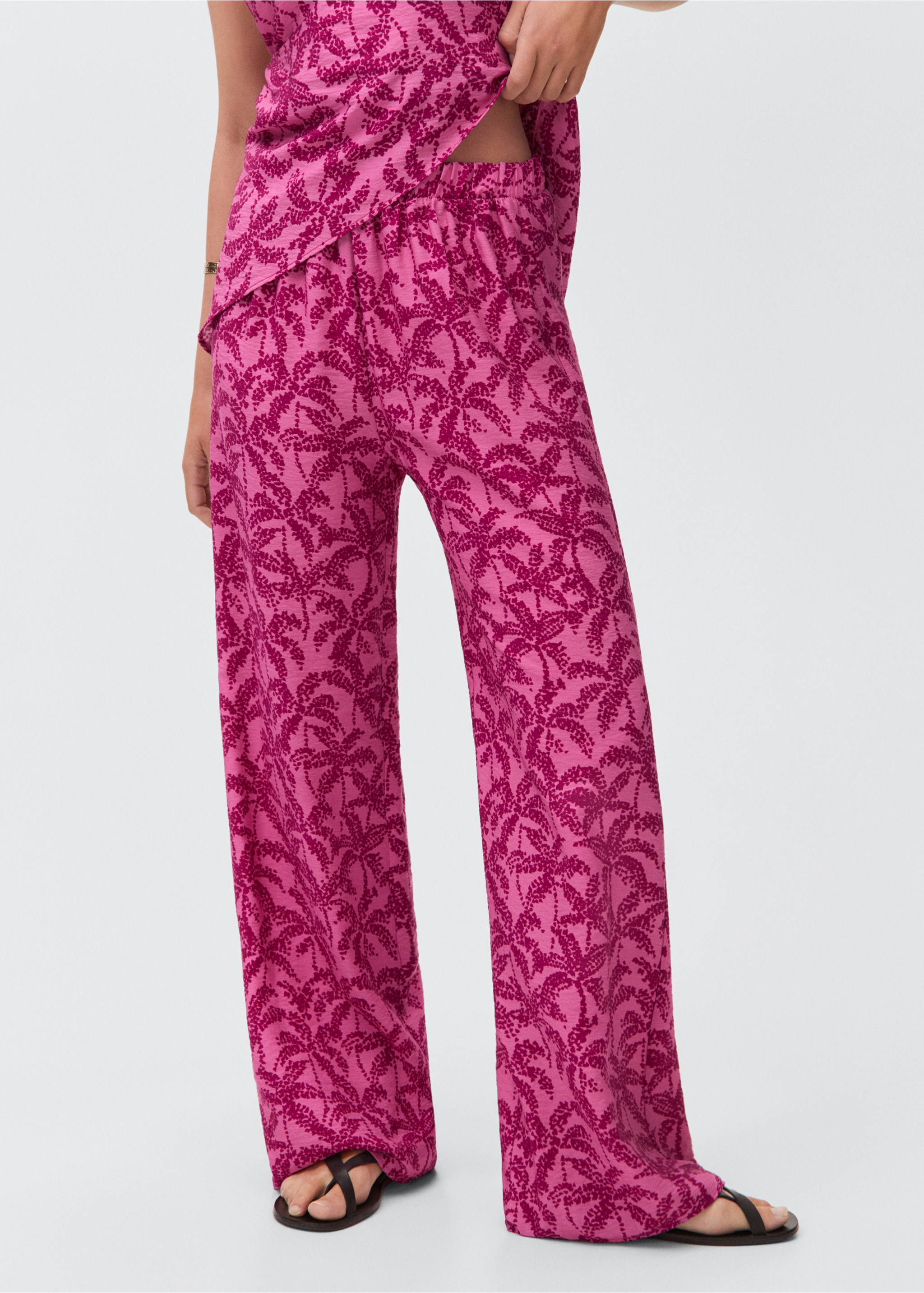 Palm tree print pants - Medium plane, Fuchsia. Ref: 87079219-00.