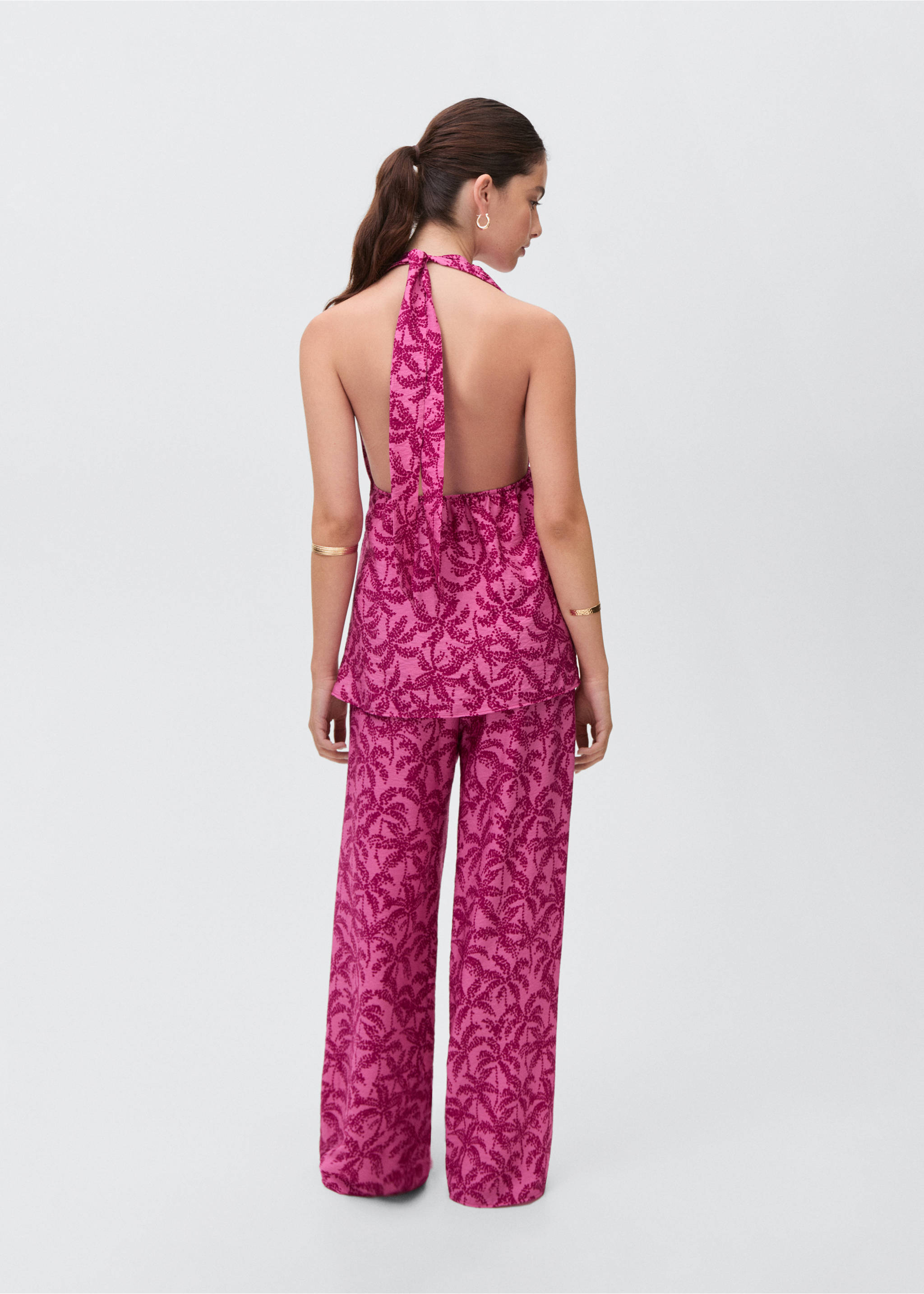 Palm tree print pants - Reverse of the article, Fuchsia. Ref: 87079219-00.