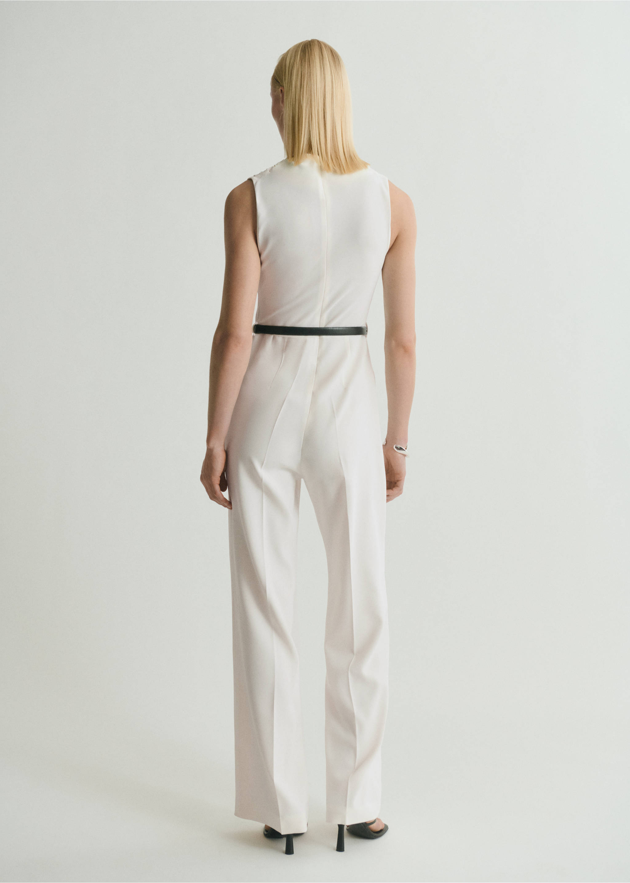 Long jumpsuit with draped neck and belt - Reverse of the article, Off White. Ref: 87079220-00.