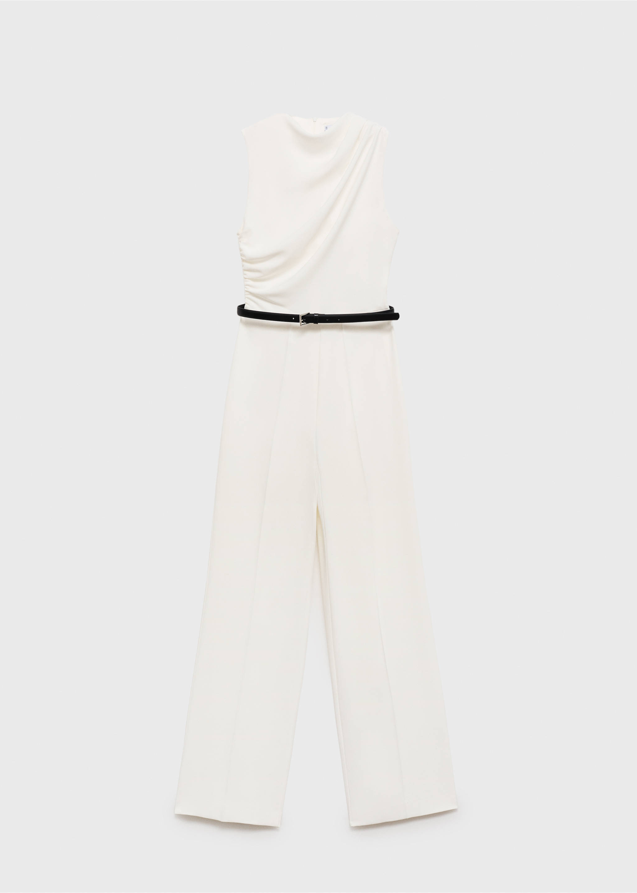 Long jumpsuit with draped neck and belt - Article without model, Off White. Ref: 87079220-00.