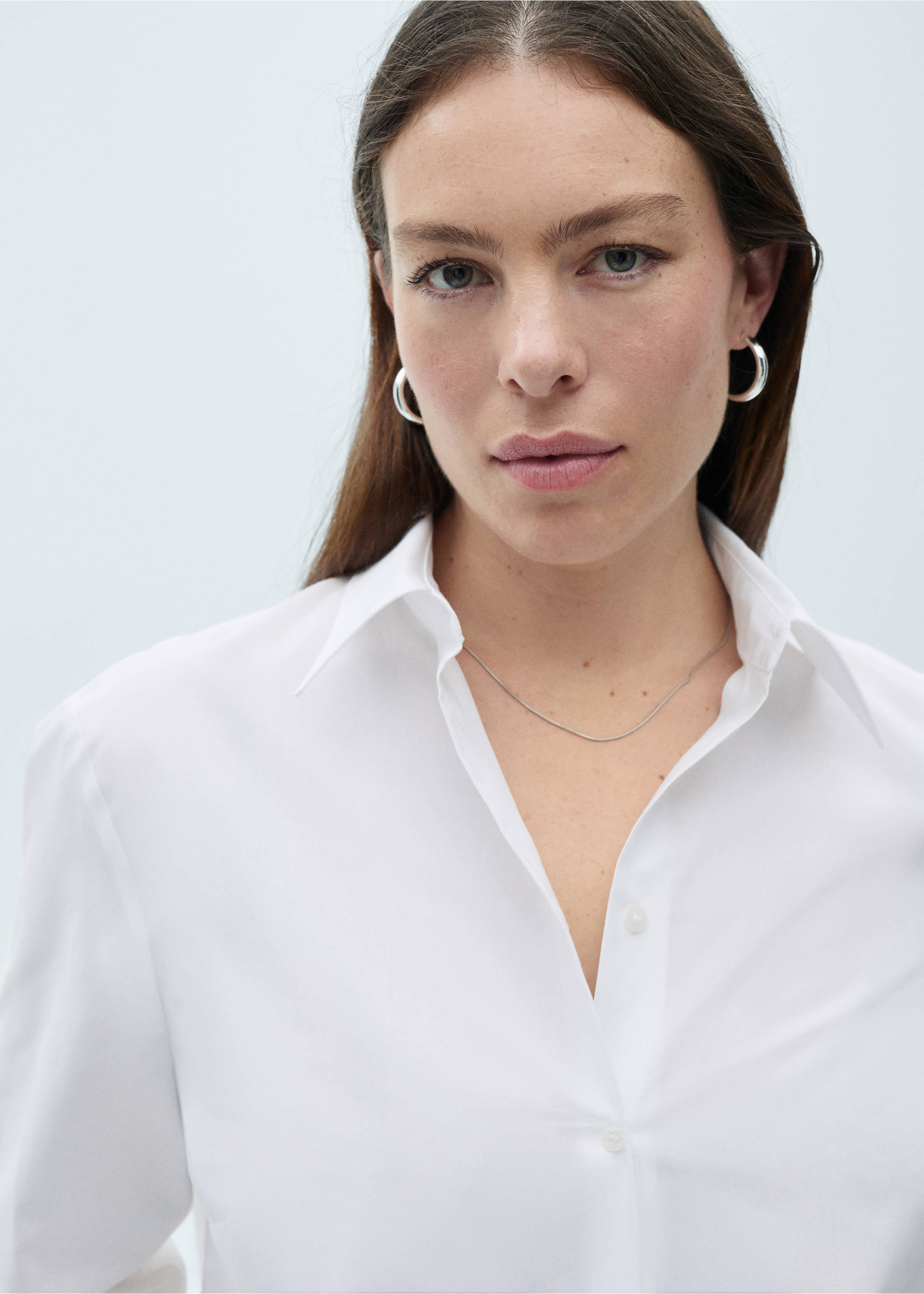 Camisa regular mezcla algodón lyocell - Detalle del artículo 4, Blanco roto. Ref: 87080413-00.