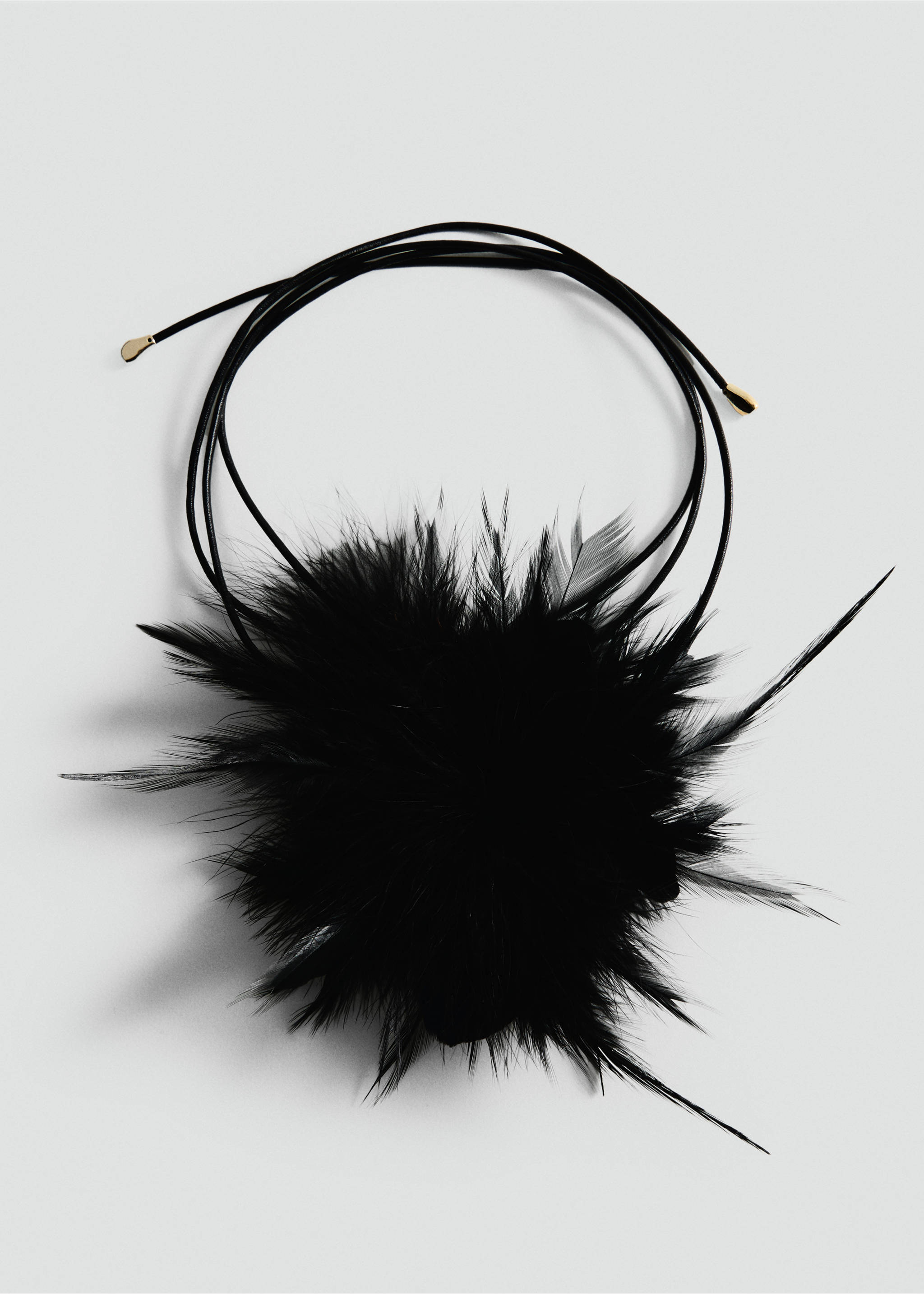 Choker cord with feather detail - Article without model, Black. Ref: 87080421-00.