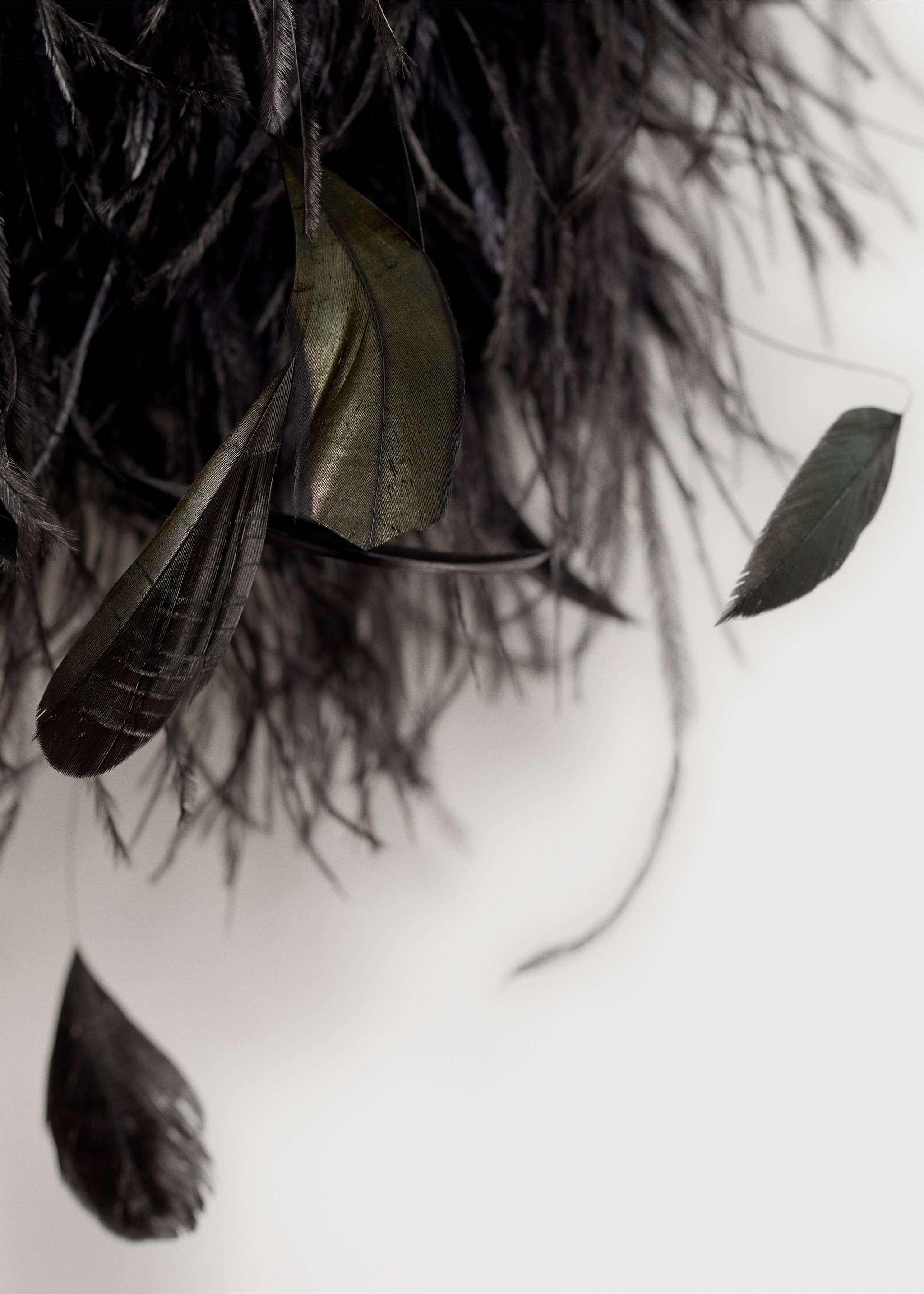 Close-up of black feather top fabric., Black. Ref: 87080423-00.