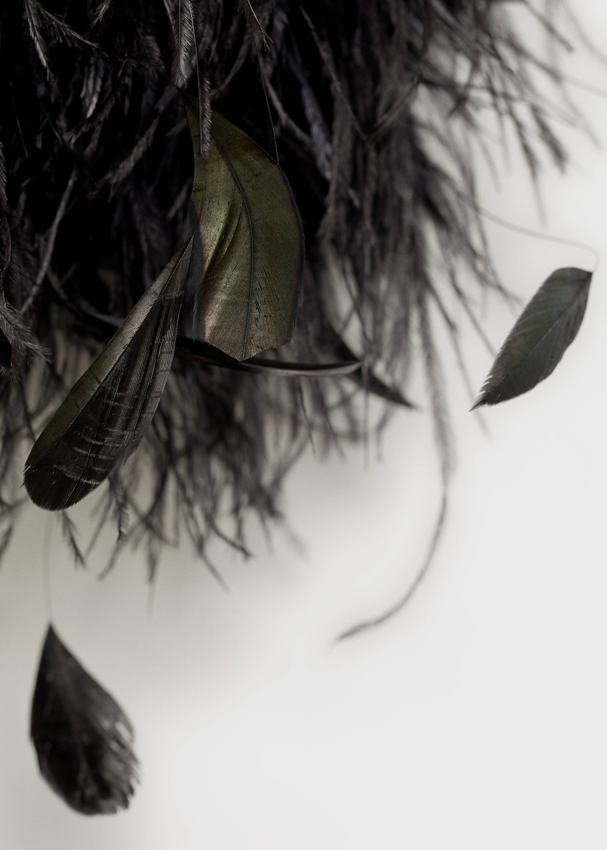 Close-up of black feather top fabric.