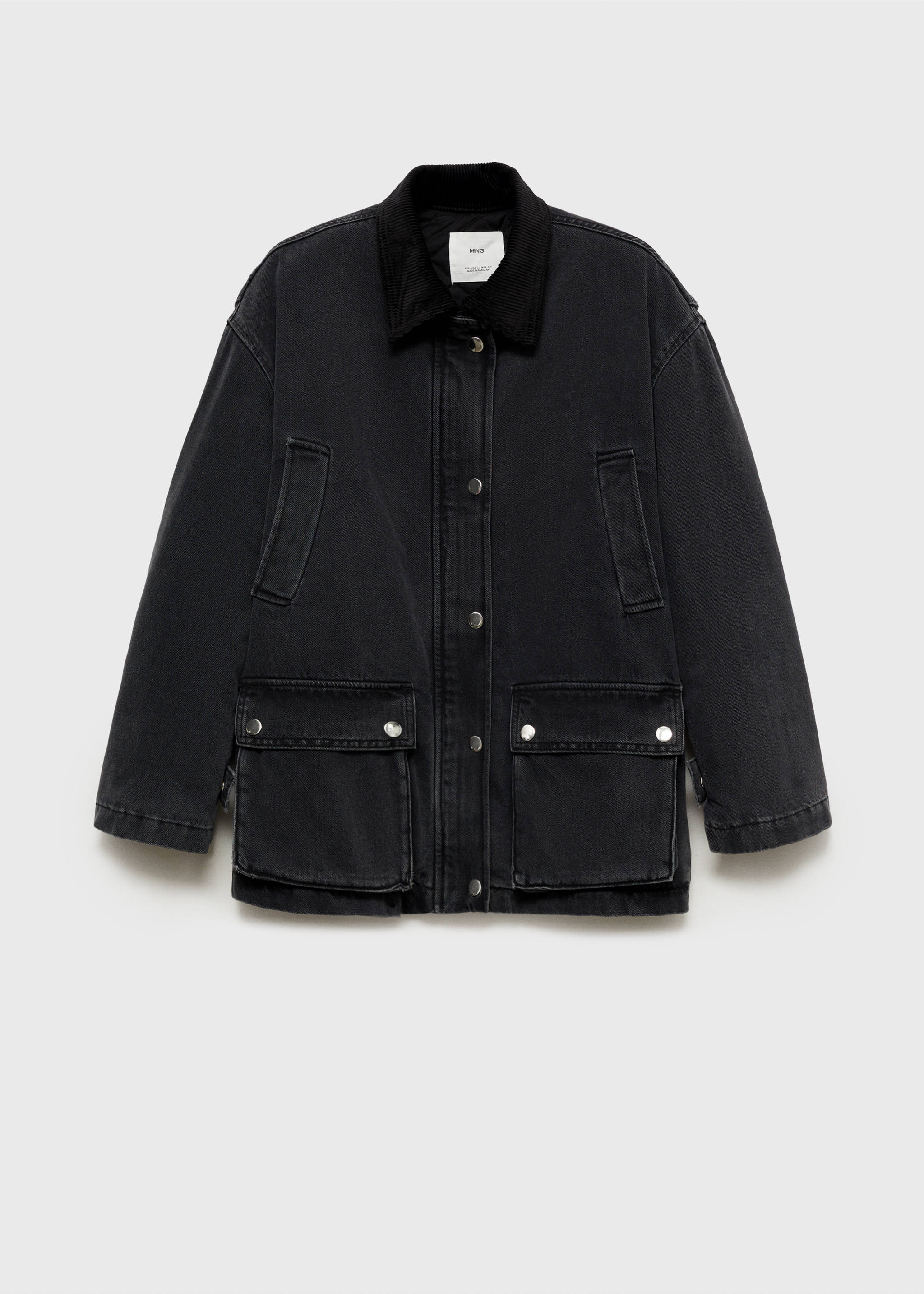 Jacket with corduroy collar pockets - Article without model, Black denim. Ref: 87080424-00.