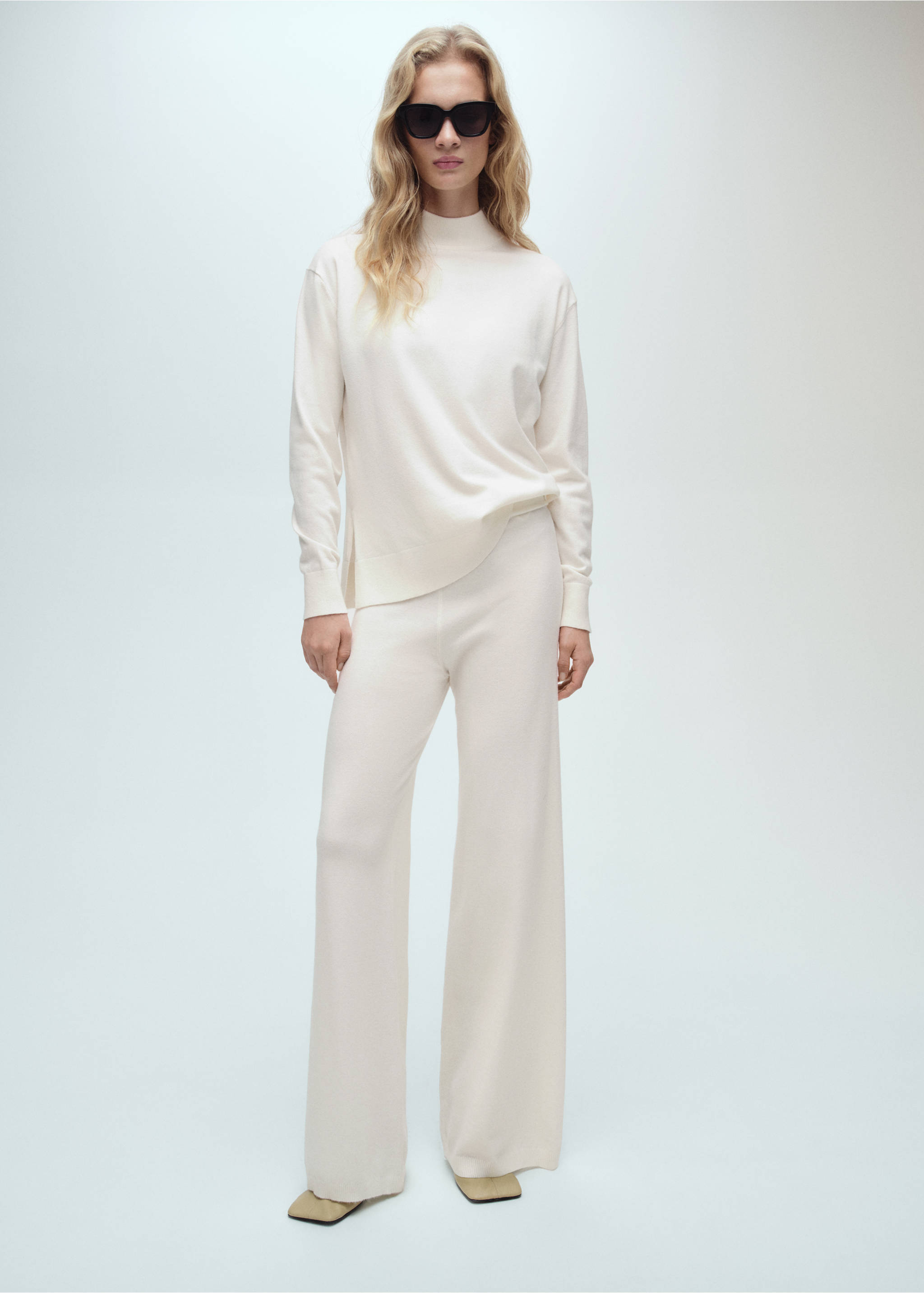 Pantalon large maille fine - Plan général, Écru. Ref: 87080425-00.