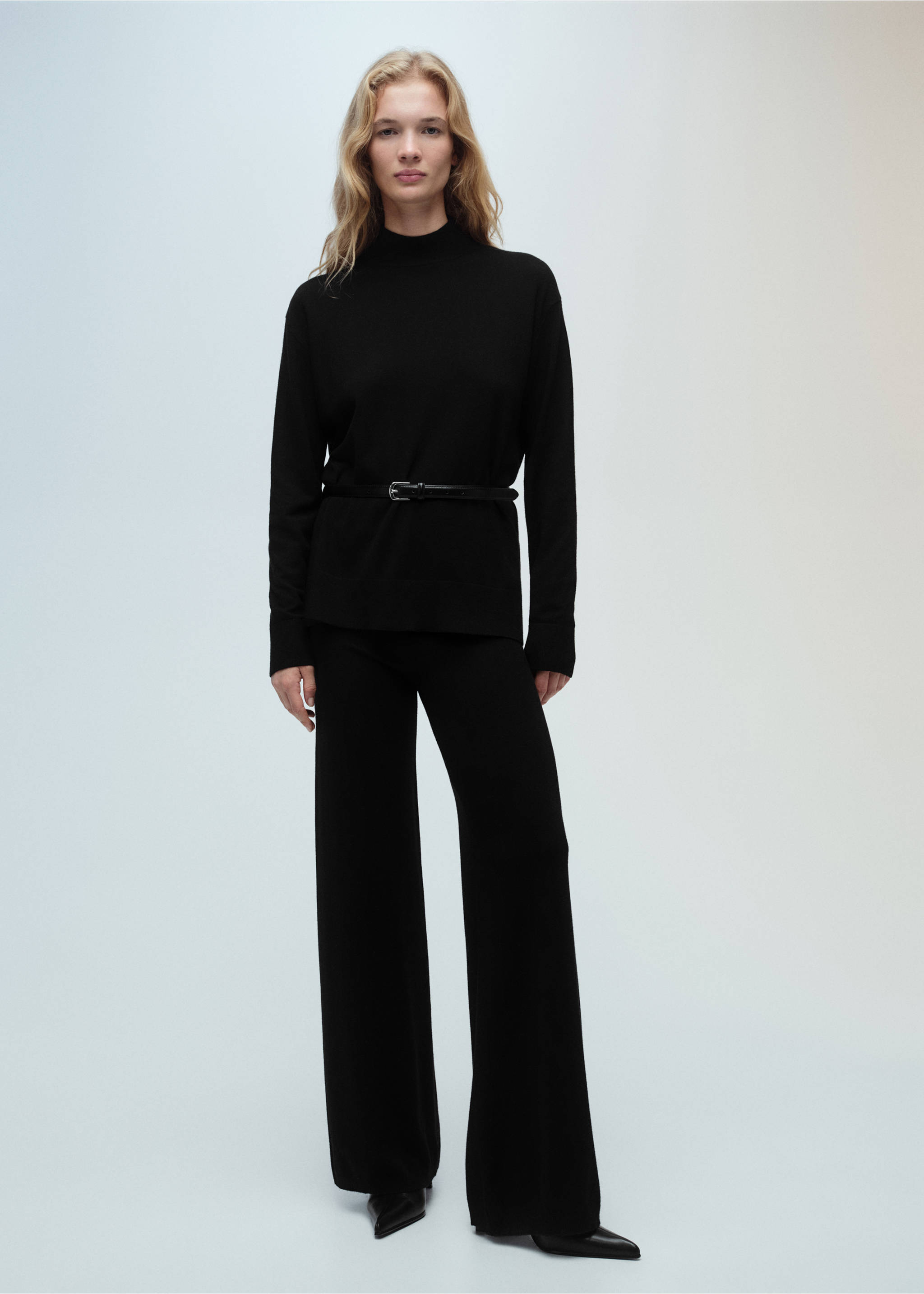 Pantalon large maille fine - Plan général, Noir. Ref: 87080425-00.
