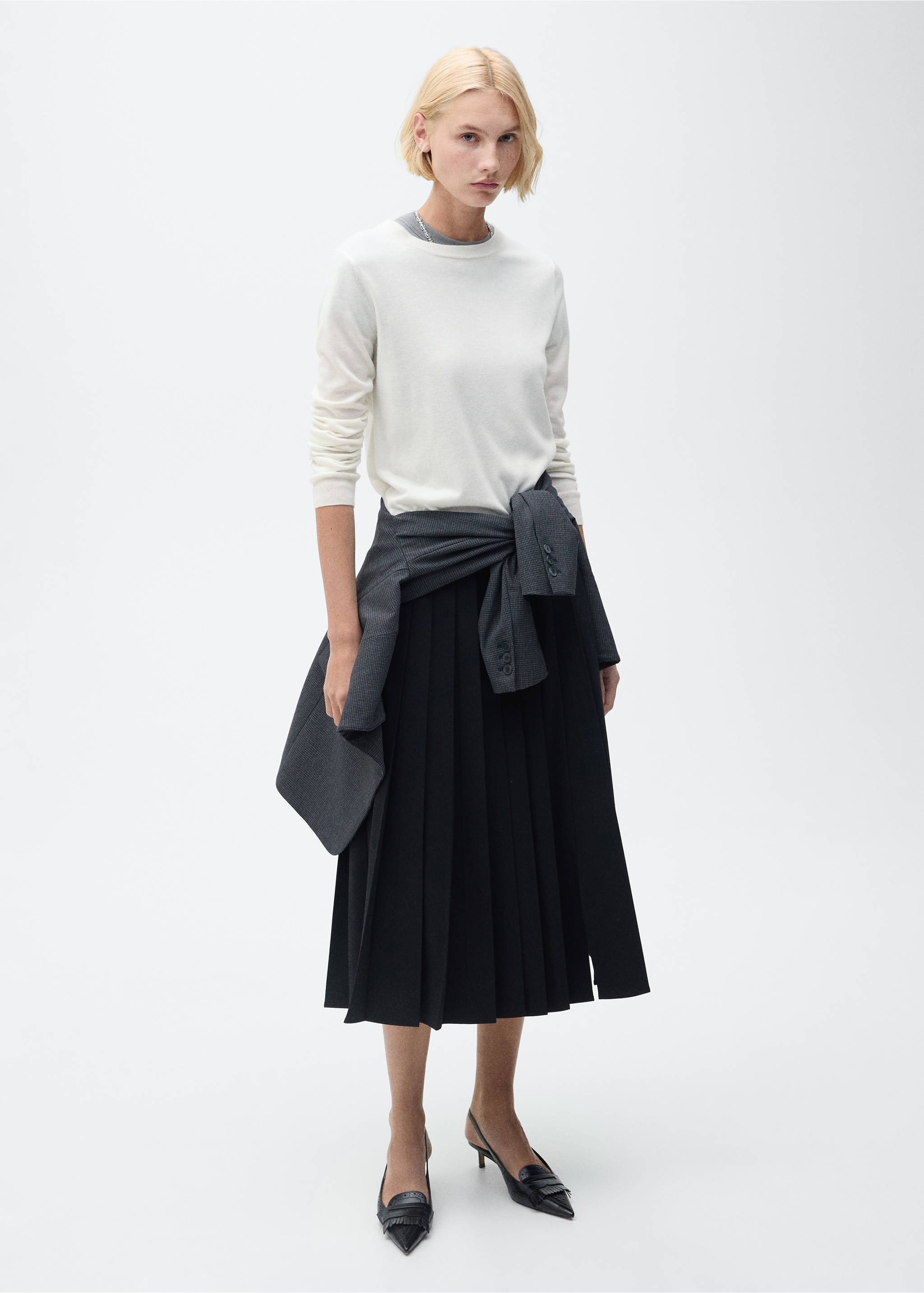 Wool-blend round-neck sweater - General plane, Ecru. Ref: 87080432-00.