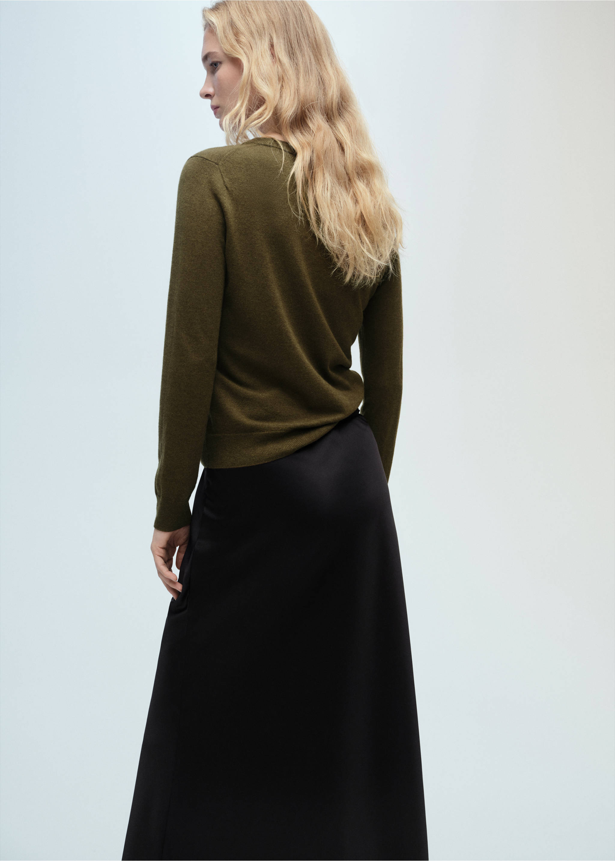 Wool-blend round-neck sweater - Reverse of the article, Khaki. Ref: 87080432-00.